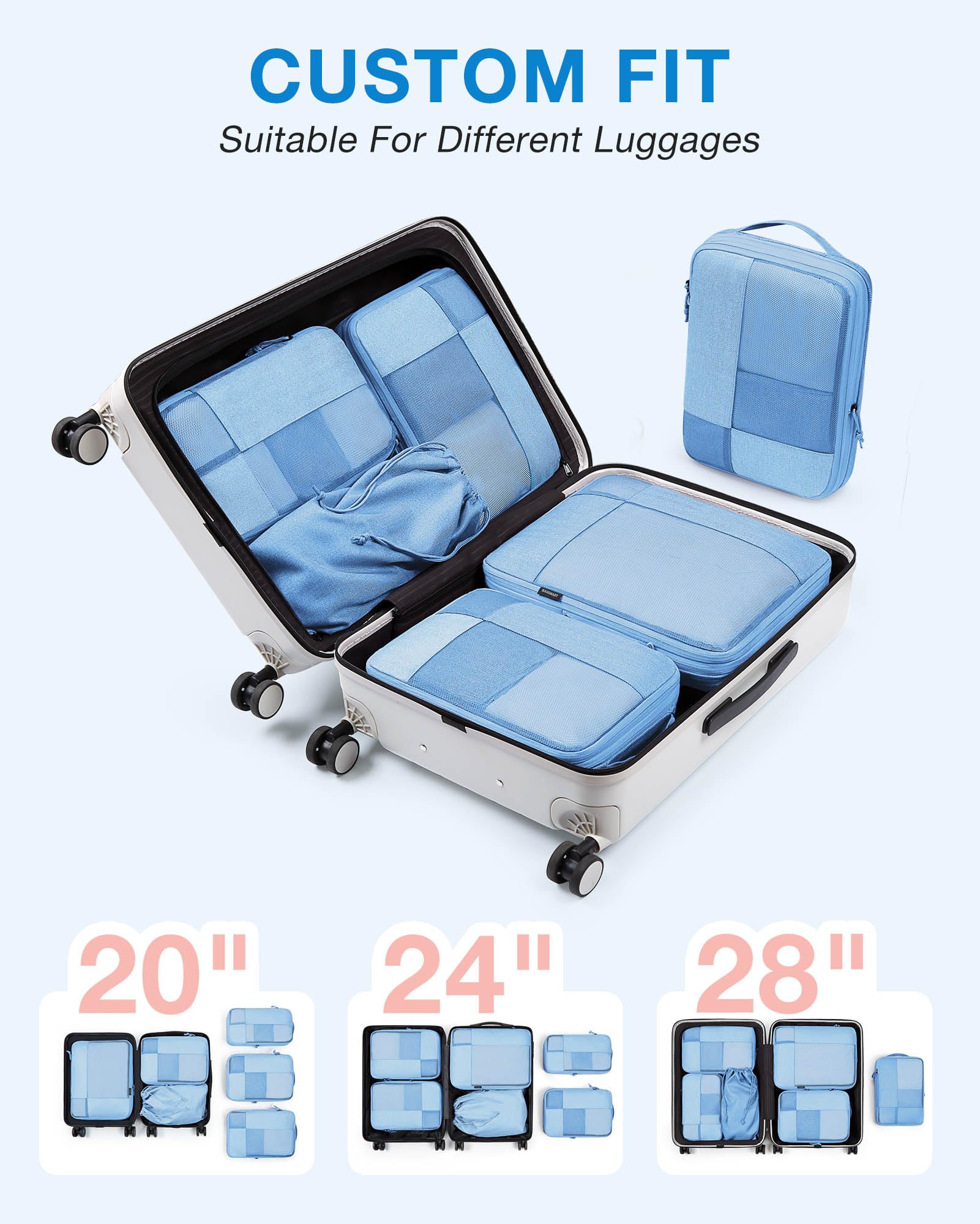 BAGSMART 6-Piece Compression Packing Cubes Set for Travel - Space Saving Suitcase Organizer with Shoe Bag | Perfect for Carry-On Luggage, Business Trips & Vacation Packing