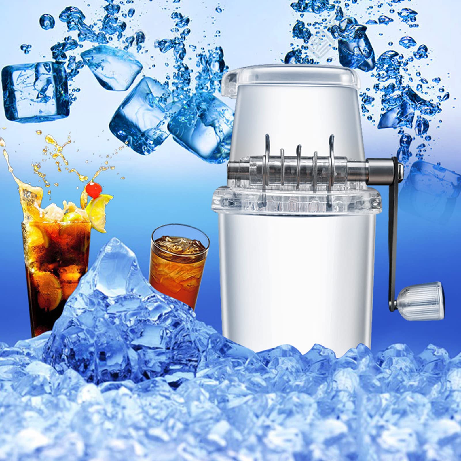 Stainless Steel Hand Crank Ice Crusher - Manual Ice Shaver with Durable Blades for Cocktails, Smoothies & Home Bars | Portable Ice Breaker Machine for Fast Crushing