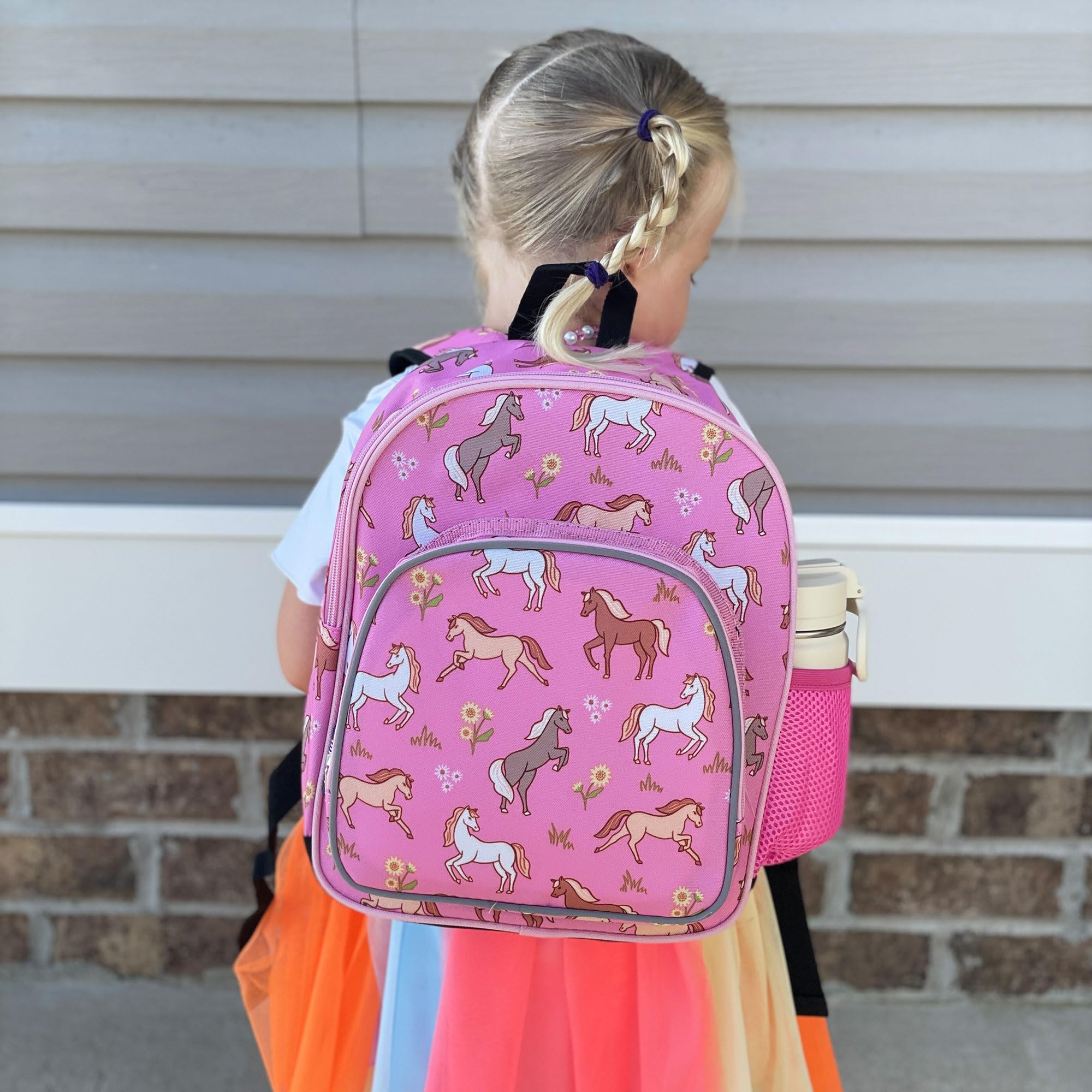 Wildkin 12-Inch Kids Backpack with Adjustable Padded Straps - Lightweight School Bag for Boys & Girls, Perfect for Daycare, Travel & Outdoor Adventures (Wild Horses Design)