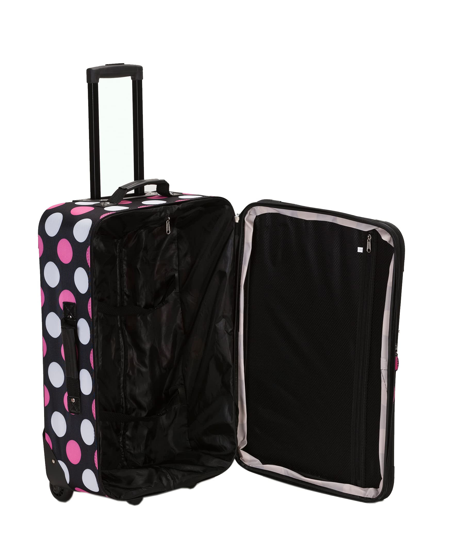 Rockland Escape 4-Piece Softside Upright Luggage Set with Telescoping Handles - Multi/Pink Dot (14/19/24/28 Inch) - Perfect for Family Vacations, Business Trips & International Travel