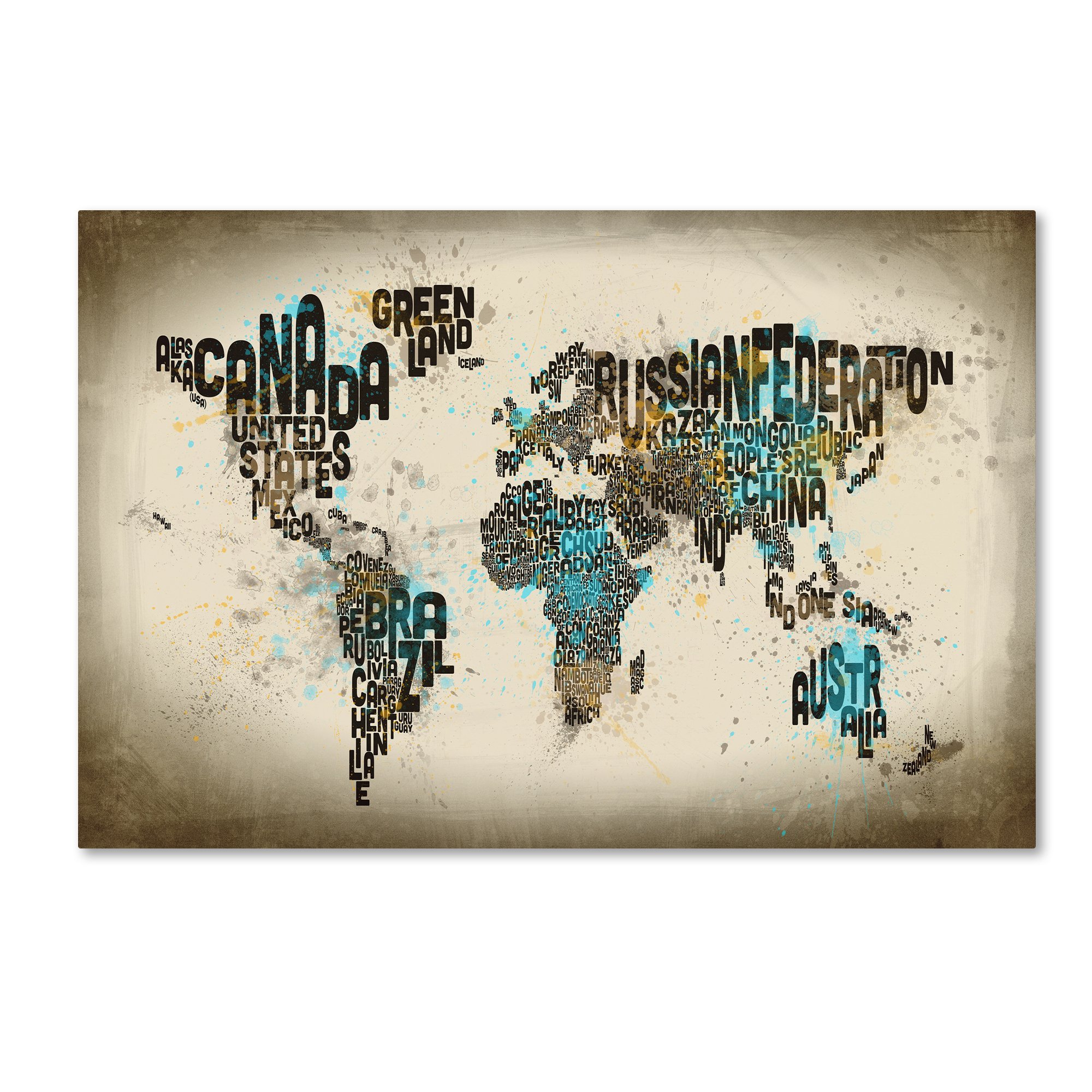 Michael Tompsett Watercolor World Map Art Print - 30x47 Inch Framed Wall Decor for Living Room, Office & Home | Trademark Fine Art Collection | Perfect Gift for Travel Lovers & Interior Design