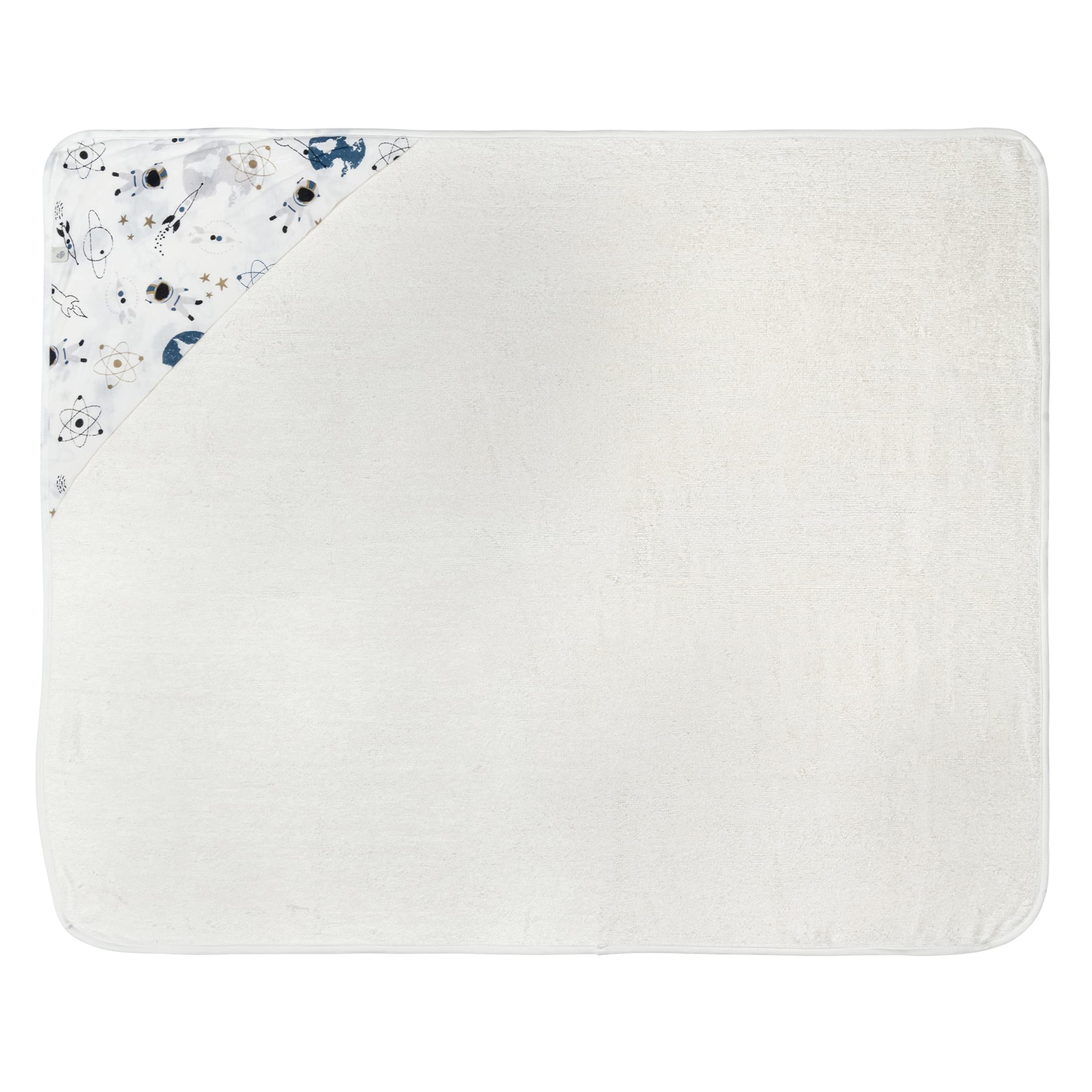Perlimpinpin Hooded Bamboo Baby Bath Towel - Ultra Soft Terry Cloth for Newborns & Toddlers (White with Space Print) - Perfect for Bath Time, Swimming & Spa Days