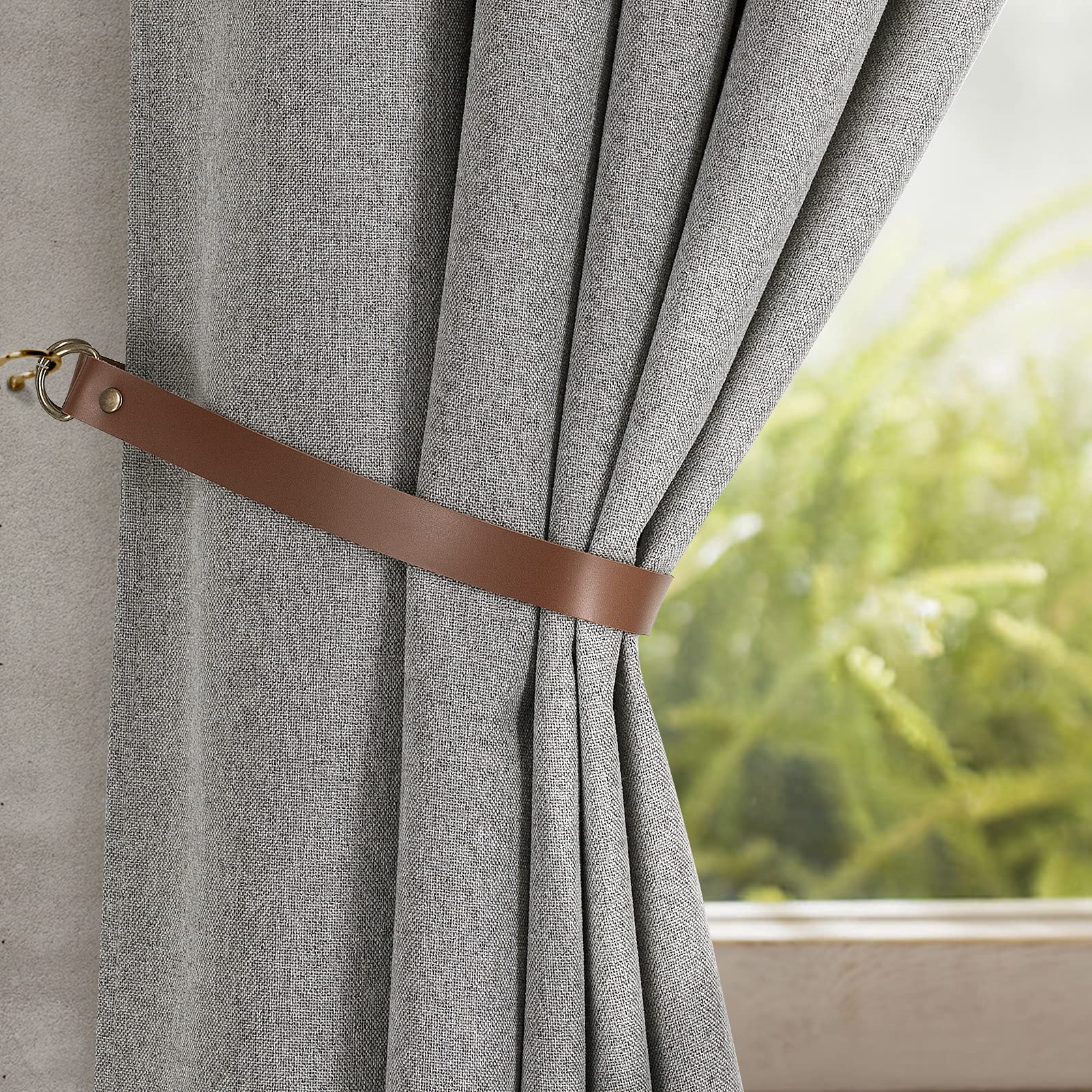 Leather Curtain Tie Backs Set of 2 - Wall Hook Drape Holders for Home & Outdoor Use