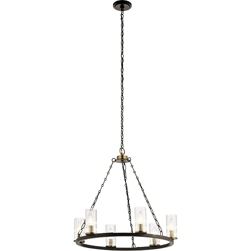 KICHLER Mathias 23-Inch 6-Light Chandelier with Clear Ribbed Glass in Old Bronze Finish - Perfect for Dining Room, Living Room, and Bedroom Lighting