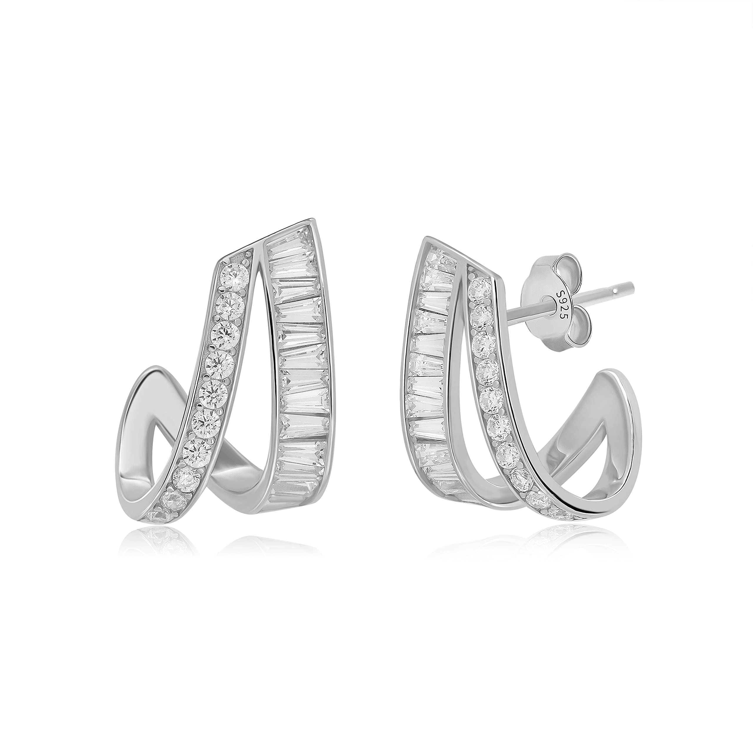 Meissa 925 Sterling Silver Diamond Gold Earrings for Women - Handmade Statement Jewelry, Wedding & Birthday Gift - Elegant Dangle Earrings for Party, Date Night & Special Occasions (Silver)