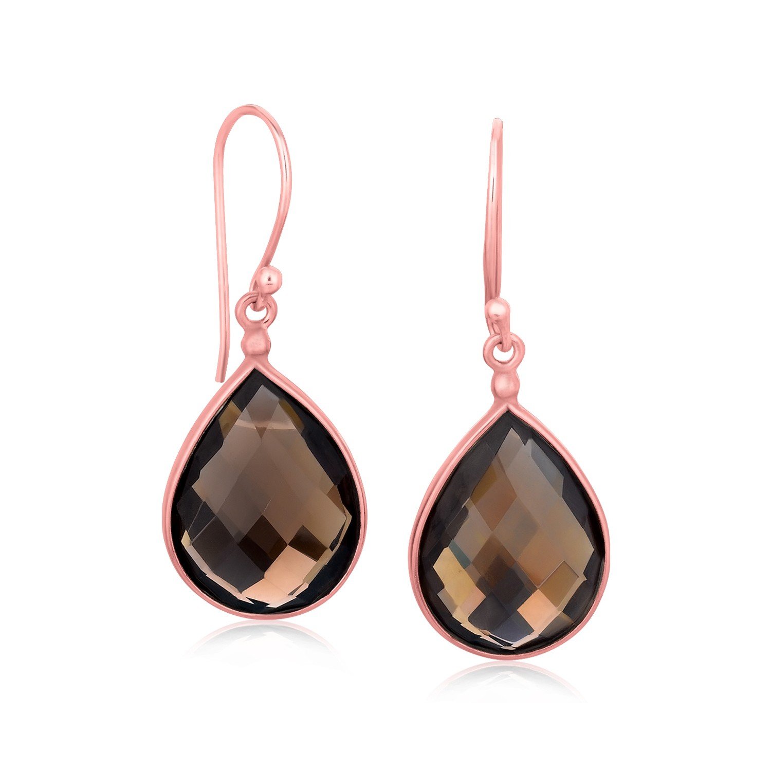 Sterling Silver Rose Gold Plated Teardrop Smokey Quartz Earrings for Women - Elegant Dangle Drop Earrings for Party, Wedding & Everyday Wear