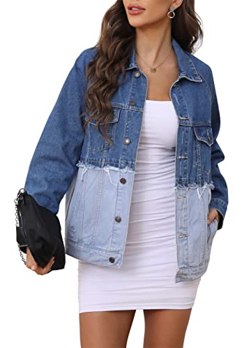 Vintage Washed Oversized Boyfriend Denim Jacket for Women - Classic Loose Fit Distressed Jean Trucker Jacket 703 | Casual Outerwear for Street Style, Fall Layering & Boho Fashion