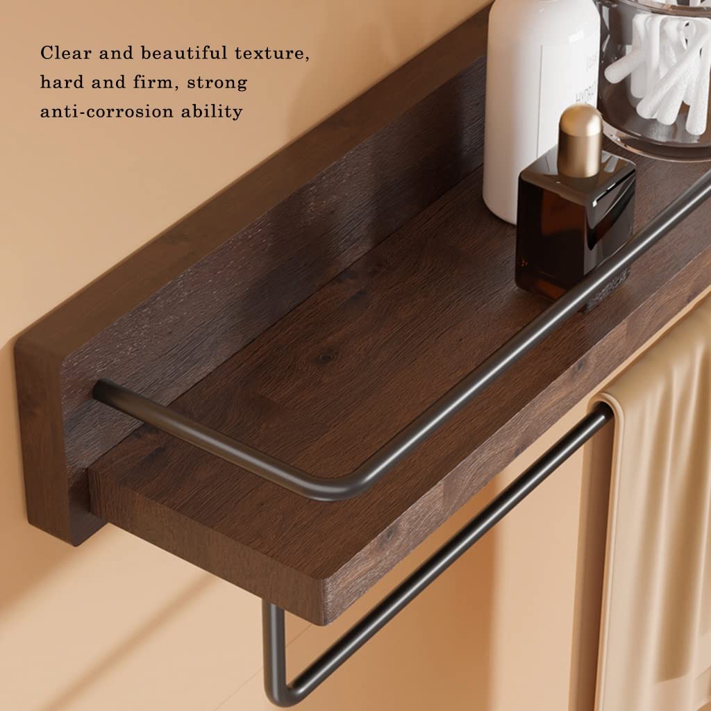 Floating Wall Mounted Bathroom Shelves with Towel Bar - 24 Inch Wooden Shelf for Bathroom, Bedroom, Living Room & Kitchen Storage - Perfect for Organizing Towels, Decor & Essentials