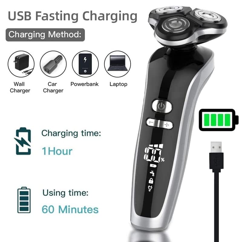 3-Speed Electric Head Shaver for Bald Men - Rechargeable Wet/Dry Beard Trimmer & Body Grooming Kit with Facial Razor (Set) - Perfect for Travel, Gym & Daily Shaving Routine