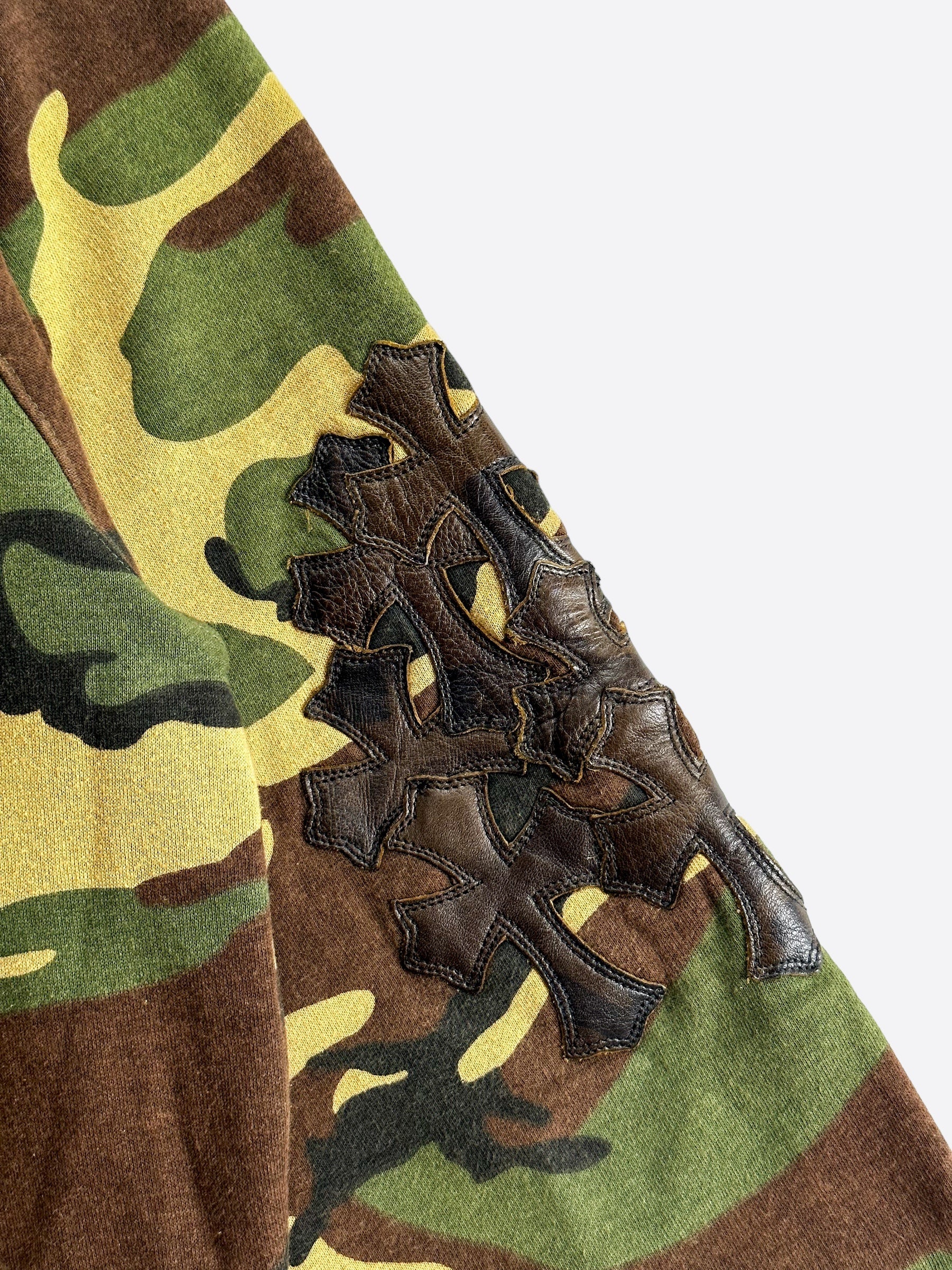 Chrome Hearts Green Camouflage Cross Patch Hoodie with Horseshoe Logo - Stylish Zip Up Sweatshirt for Streetwear & Urban Fashion