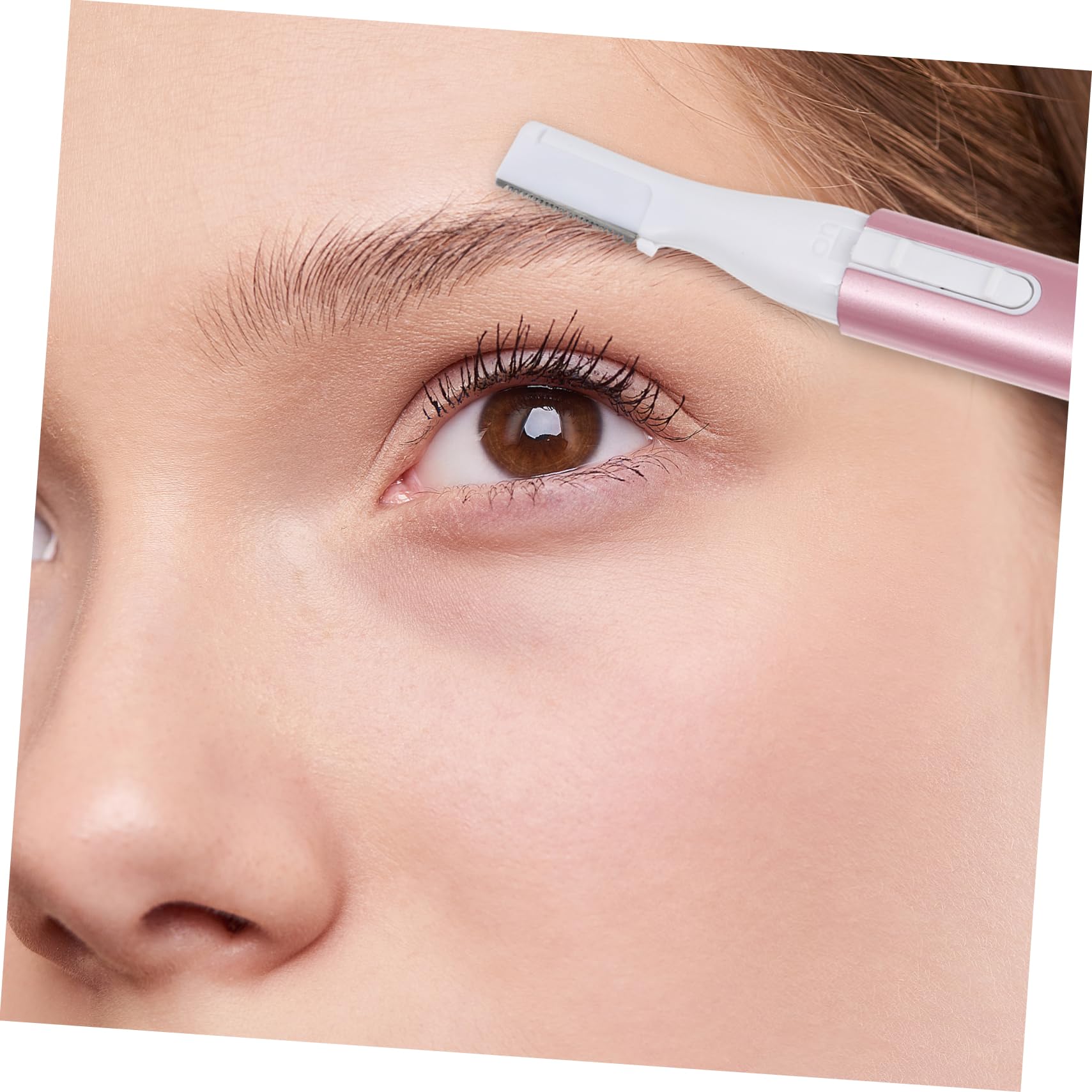 FRCOLOR Electric Eyebrow Trimmer & Facial Hair Remover - Rechargeable Eyebrow Razor for Women & Men, Painless Hair Removal Tool with Pink Aluminum Body - Perfect for Eyebrow Shaping, Upper Lip & Facial Hair Trimming at Home or Travel