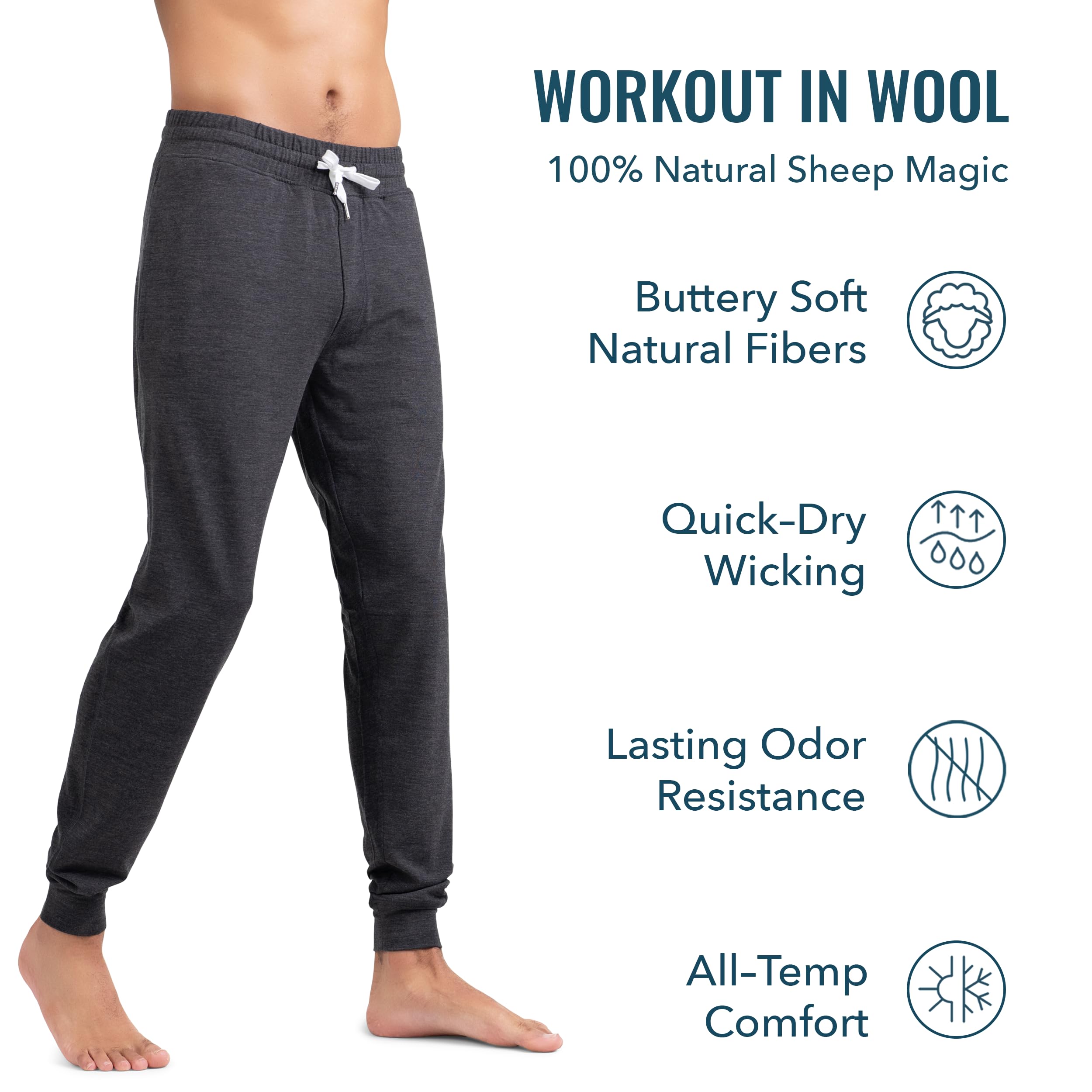 Men's Merino Wool Joggers - Odor-Resistant & Moisture-Wicking Workout Pants for Running, Gym & Outdoor Activities