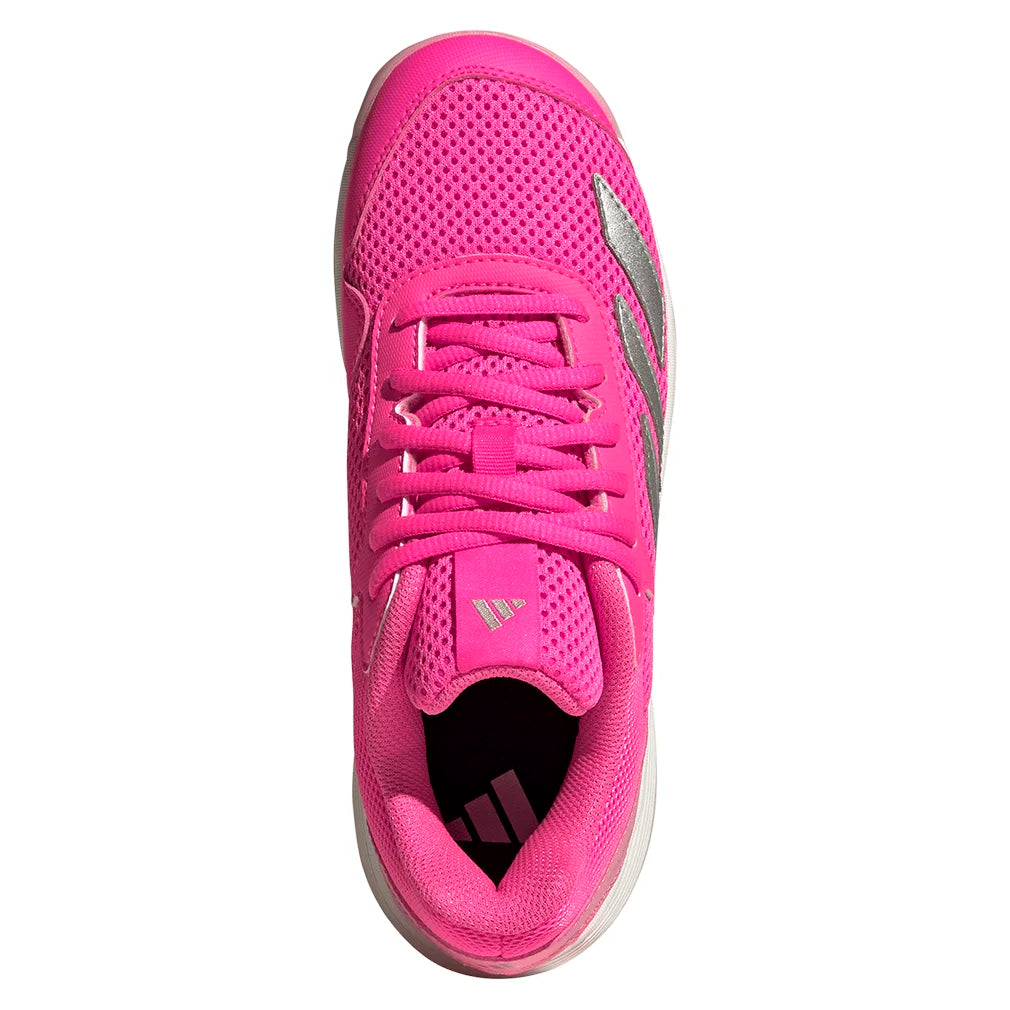 **Juniors' Courtflash Tennis Shoes - Lightweight & Breathable for Women & Girls - Lucid Pink & Silver Metallic - Perfect for Tennis, Running & Casual Wear**