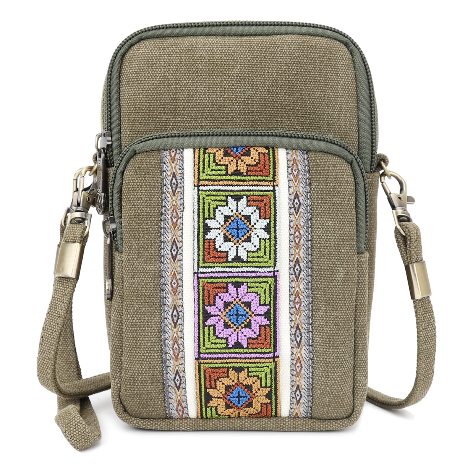 Vintage Embroidered Canvas Small Crossbody Bag for Women - Stylish Flip Phone Pouch, Wristlet Wallet & Coin Purse | Perfect for Everyday Use, Travel, and Shopping