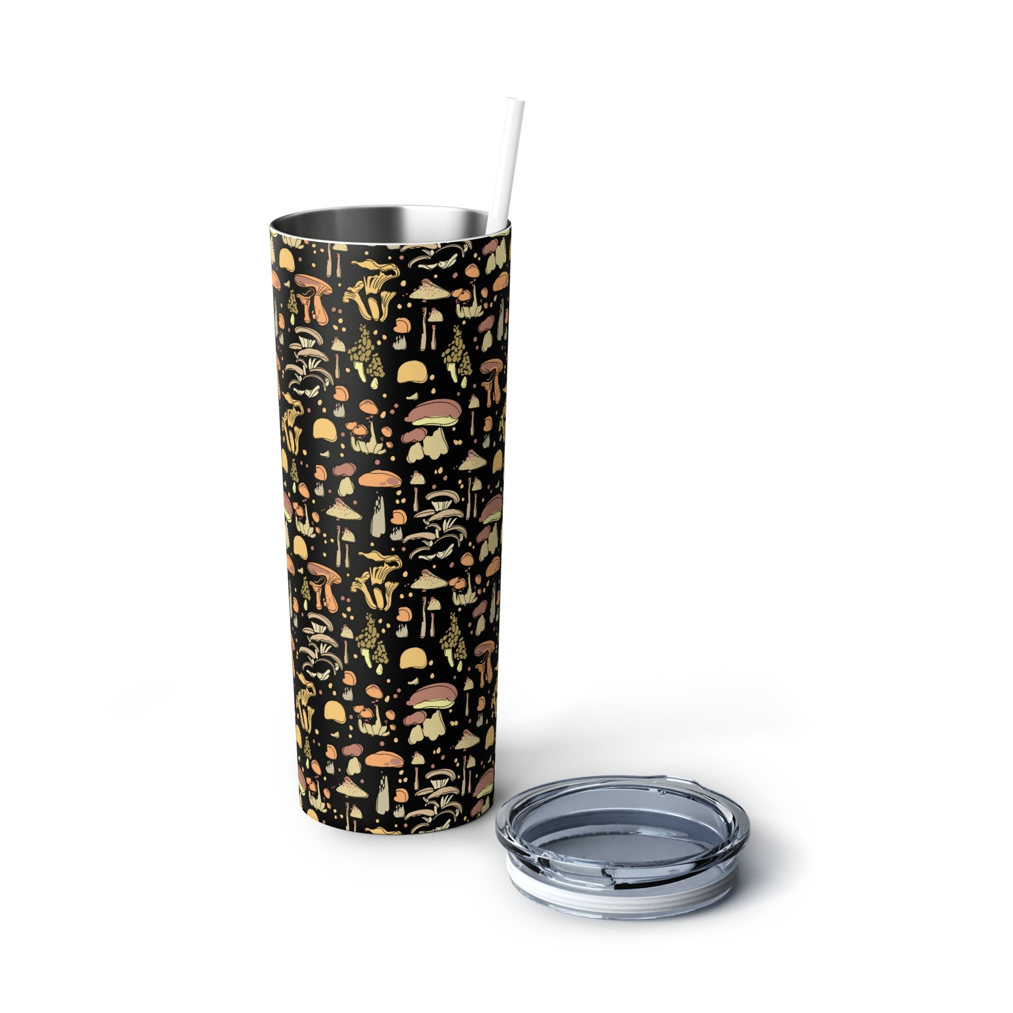 Slim Insulated Tumbler with Straw - Perfect Gift for Mushroom Lovers, Coffee & Tea Drinkers - Ideal for Office, Travel, and Outdoor Activities