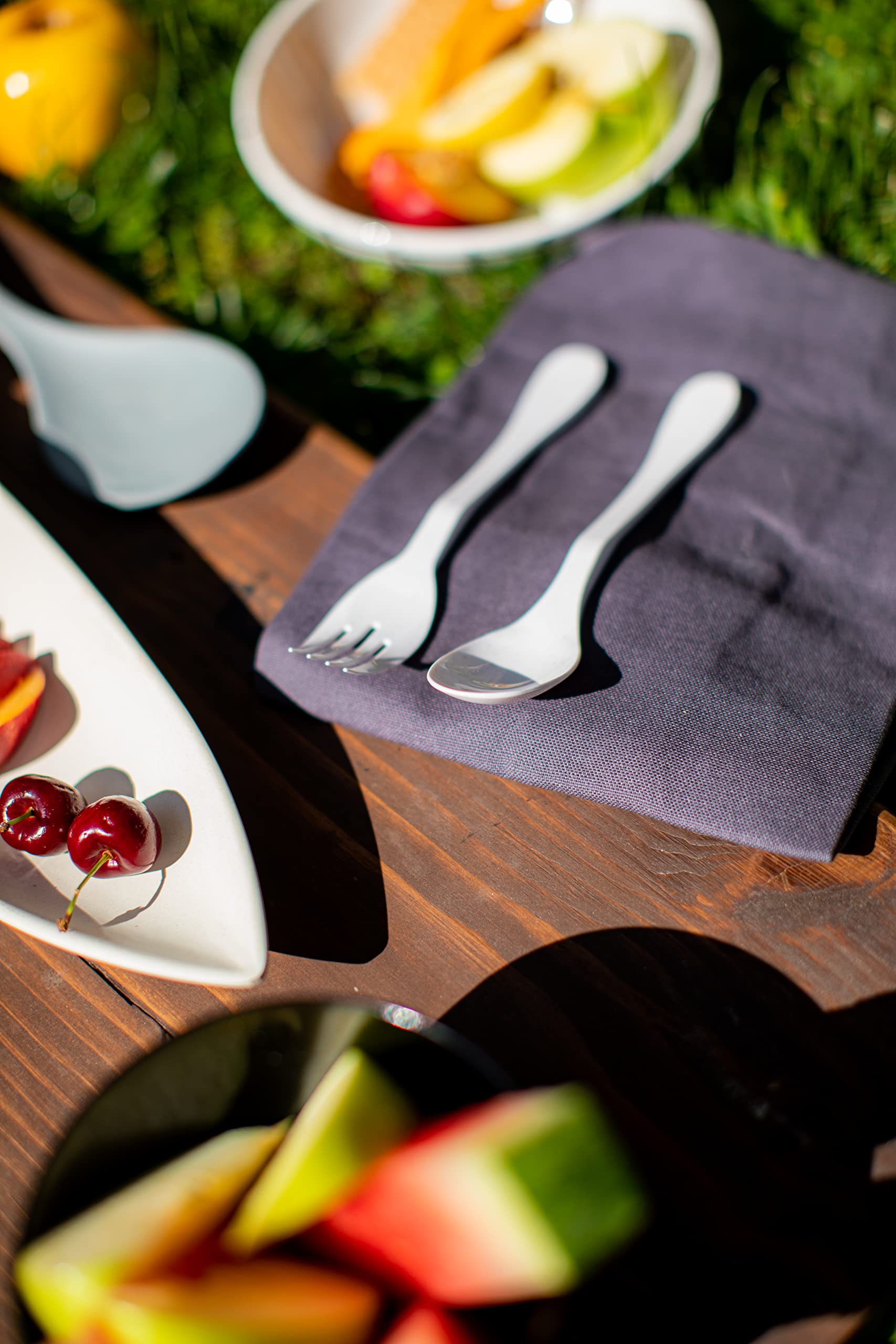 Eco-Friendly Reusable Bamboo Forks - Bulk 12-Piece Set, White Compostable Cutlery for Parties, Picnics & Sustainable Dining