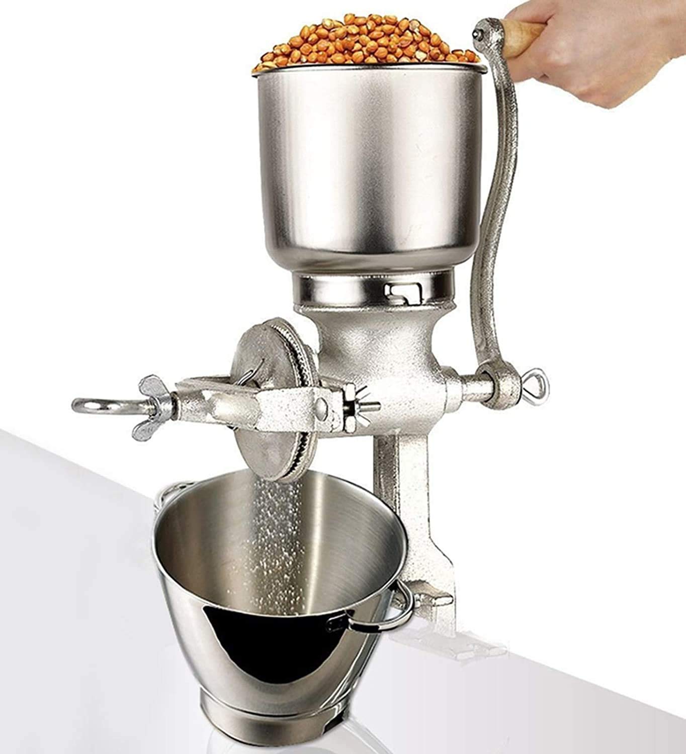 Cast Iron Manual Corn Grain Grinder Mill - Hand Crank Coffee Bean Grinder with Large Hopper for Rice, Coco, Pepper, Nuts & Spices - Perfect for Home Kitchen, Camping & Off-Grid Living