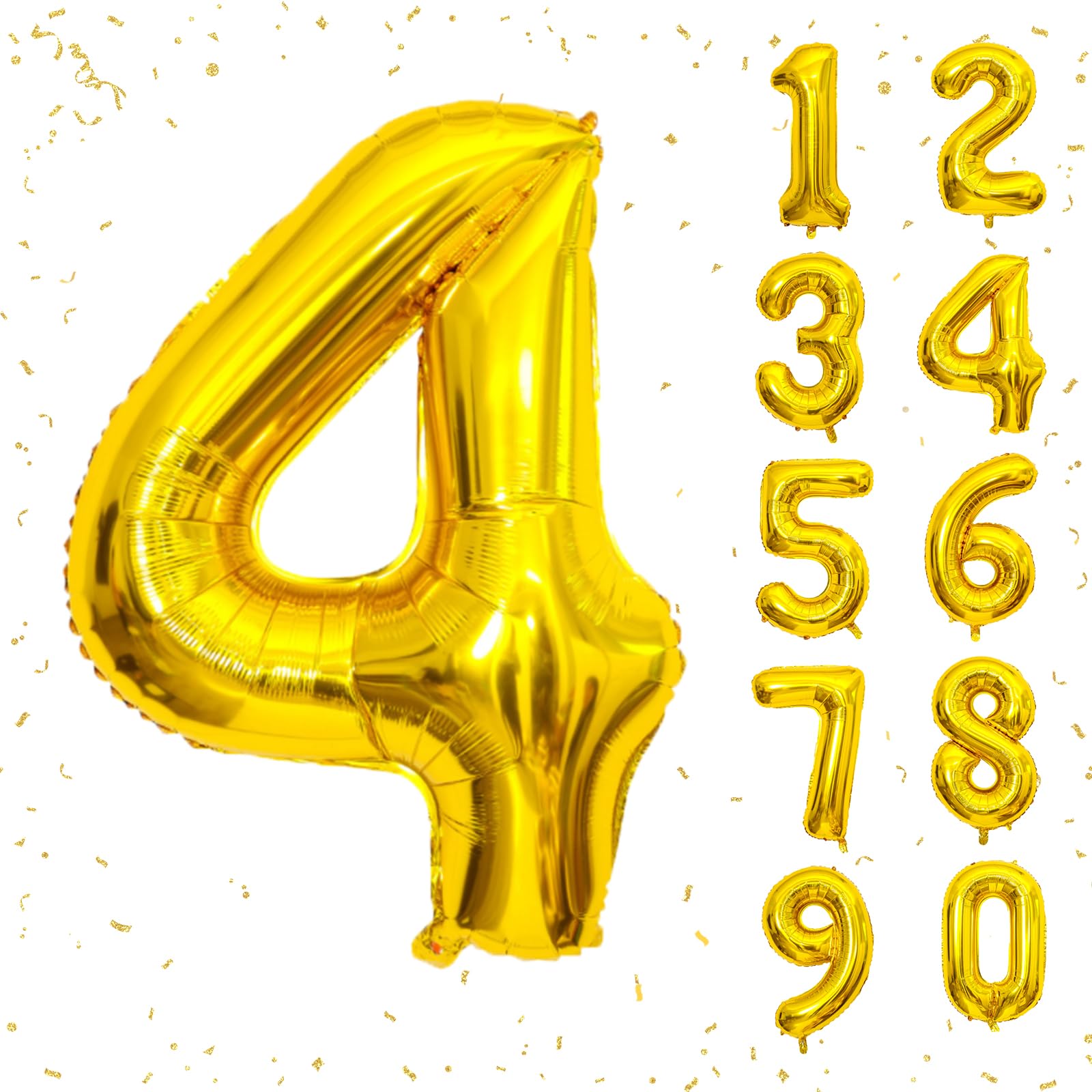 40 Inch Gold Number 4 Balloons - Helium Mylar Foil Birthday Balloons for 4th Birthday Party Decorations, Kids Anniversary Celebration Supplies - Perfect for Birthday Backdrops, Photo Booths & Party Centerpieces