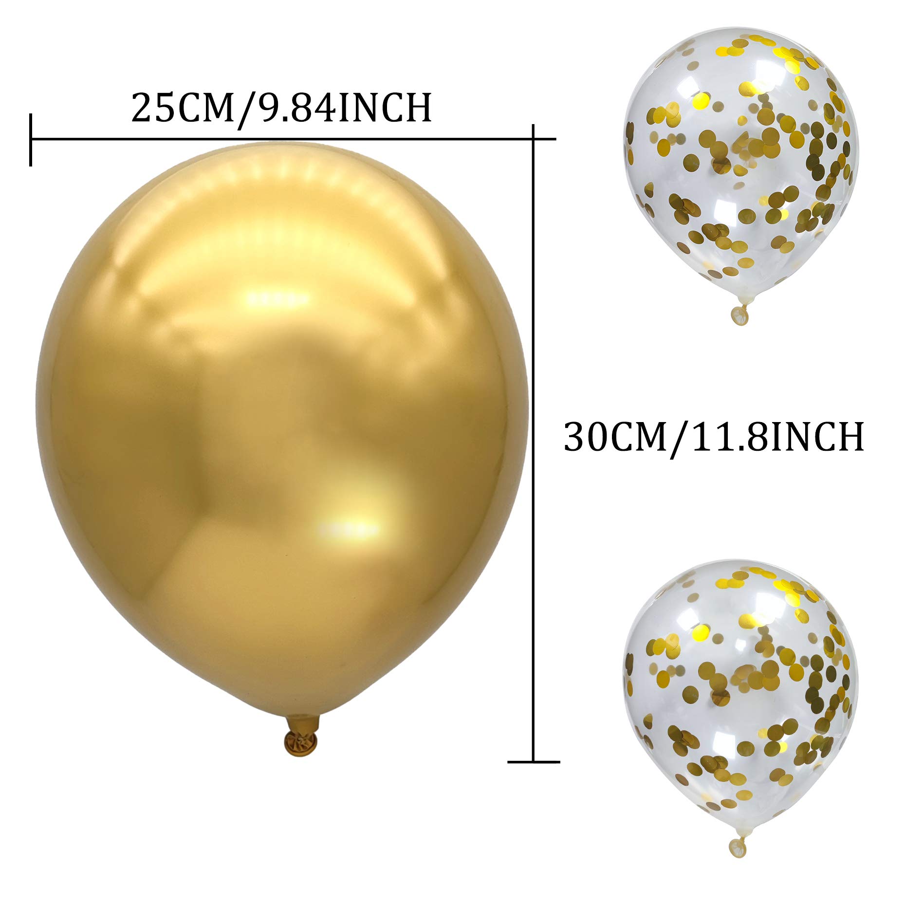 12 Pack Metallic Gold Confetti Balloons - Shiny Latex Balloons with Ribbon for Birthday, Wedding, Party Decorations | Perfect for Baby Showers, Graduations & New Year Celebrations