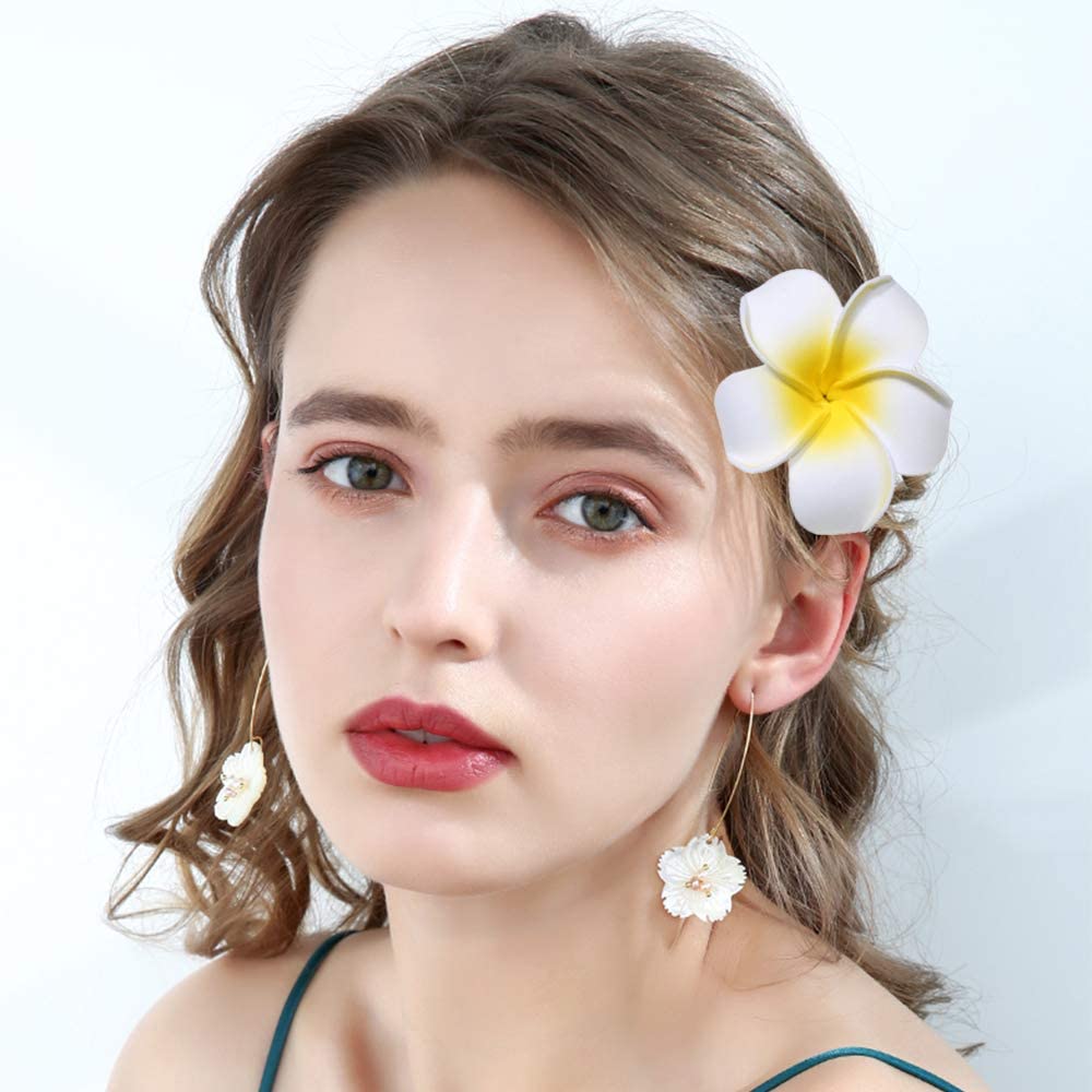 SHIVAMKRAFT 6-Piece White Artificial Hawaiian Flower Hair Clips - Elegant Floral Claw Hair Accessories for Women, Perfect for Hair Buns, Weddings, Bridal, Valentine's Day Gifts & Everyday Styling (White)
