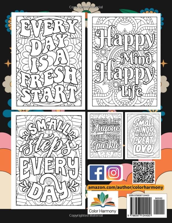 Mental Health Coloring Book for Adults & Teens - Motivational & Inspirational Quotes with Relaxing Illustrations | Stress Relief, Anxiety Therapy, Self Care Gift for Women & Men | Large Print Art Therapy for Mindfulness & Meditation