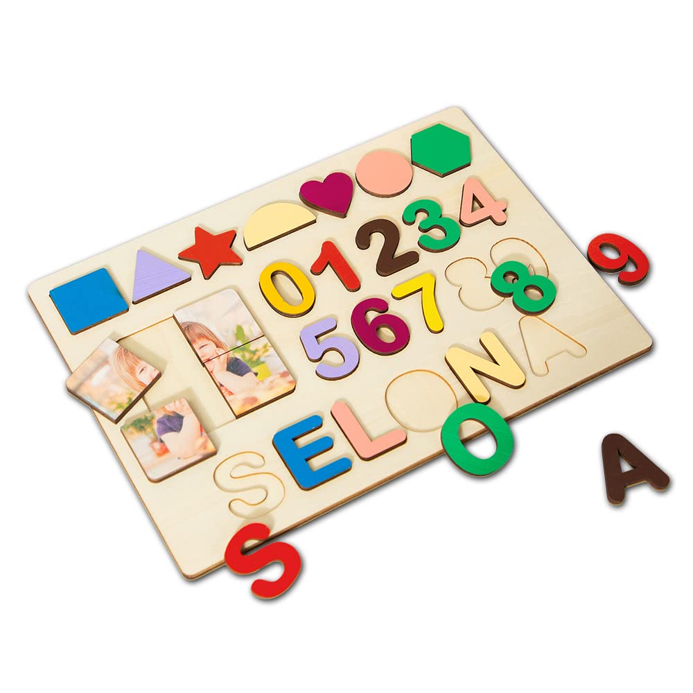Custom Photo Name Puzzle - Personalized Wooden Alphabet & Number Learning Toy for Toddlers | Montessori Educational Brain Teaser | Unique Birthday & Christmas Gift for Kids | Nursery Decor & Preschool Learning Activity