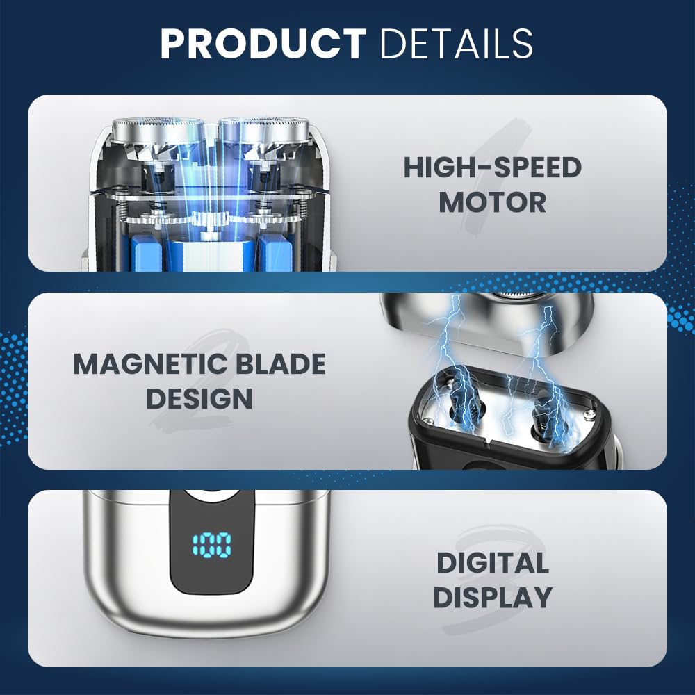 Mini Portable Electric Shaver for Men - USB Rechargeable Travel Razor with Fast Charging & Digital Display - Compact Shaving Solution for Home, Car, Business Trips & On-The-Go Grooming (Black)