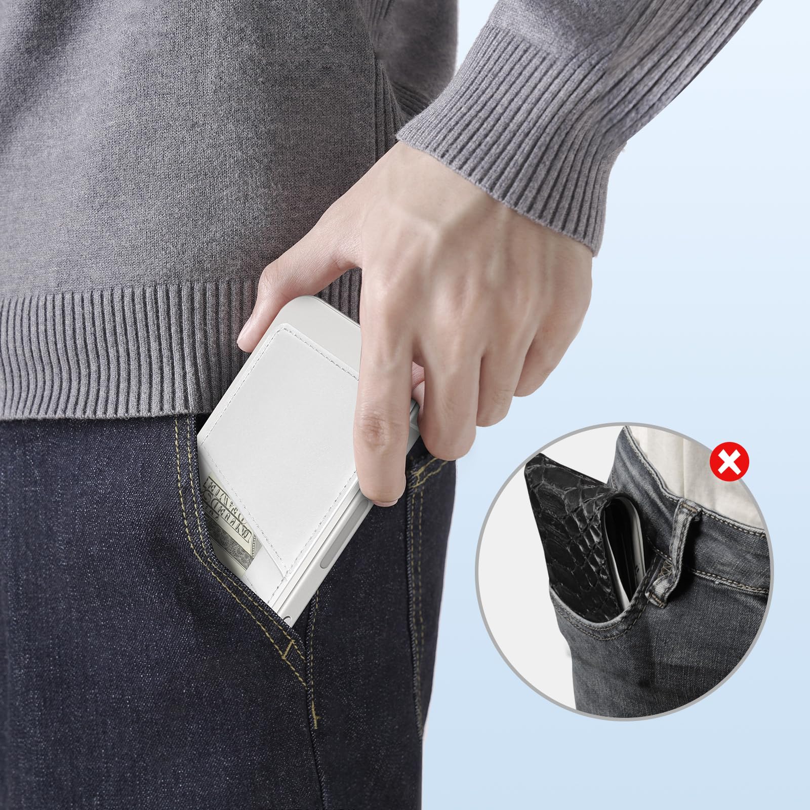 Magnetic Leather Wallet for iPhone 15/14/13/12 Series - Ultra Thin Magsafe Card Holder with 2 Independent Slots (White) | Perfect for Everyday Use, Travel & Contactless Payments