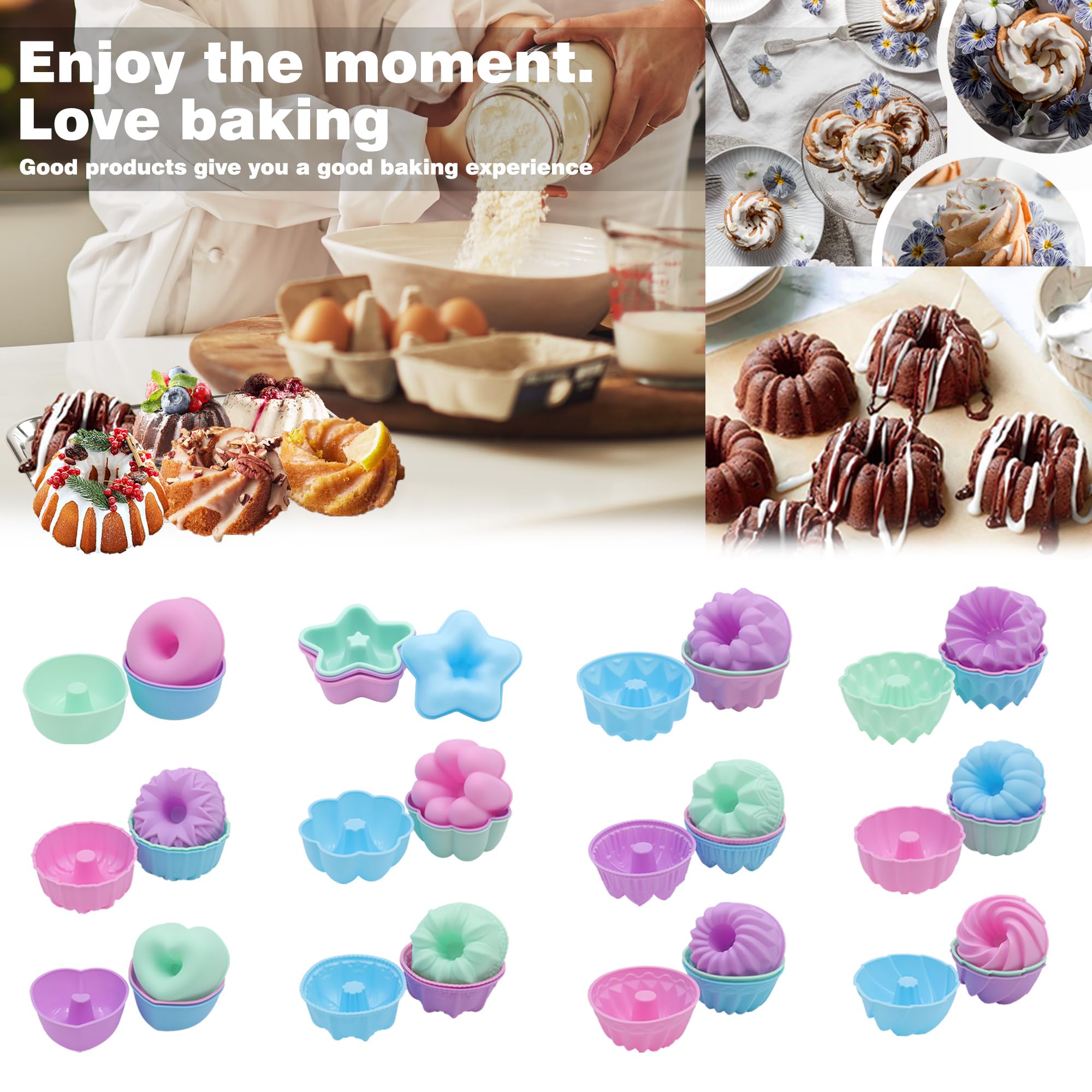 48-Pack Nonstick 3-Inch Silicone Donut Molds - Food Grade Baking Pans for Muffins, Jello & Bagels - Oven, Microwave & Dishwasher Safe - Perfect for Home Baking, Party Treats & DIY Desserts