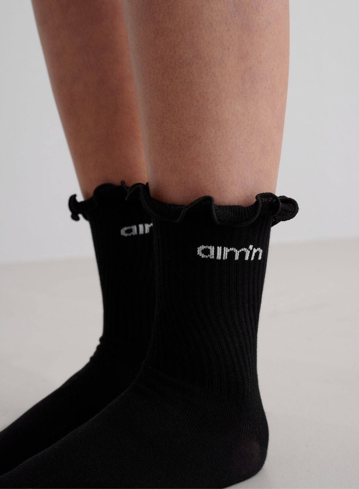 Black Frill Logo Socks for Women - Stylish Lace Trim Ankle Socks - Perfect for Casual Wear, Gifts, and Fashion Outfits