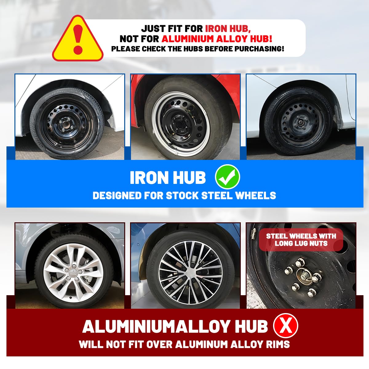 Winjet 14 Inch Universal Hubcaps - Silver & Black Wheel Rim Covers for Cars, Trucks & SUVs | Replacement for 14