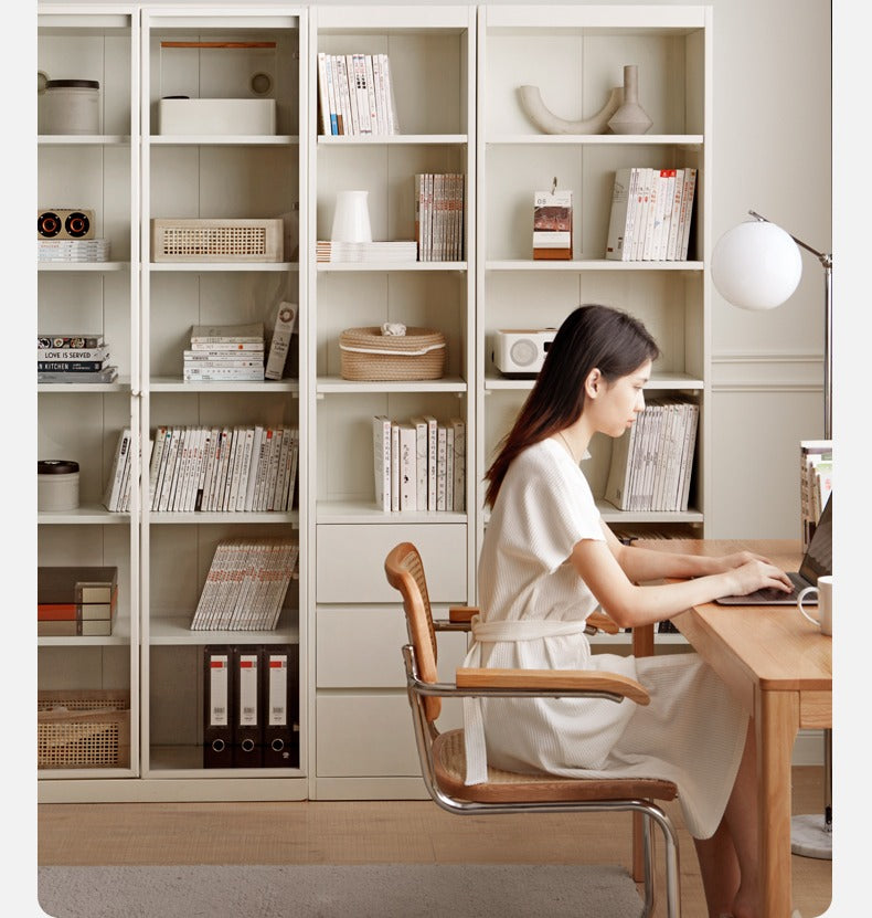 Stylish Poplar Solid Wood Bookcase in Cream - Perfect for Living Room, Bedroom, or Home Office Storage