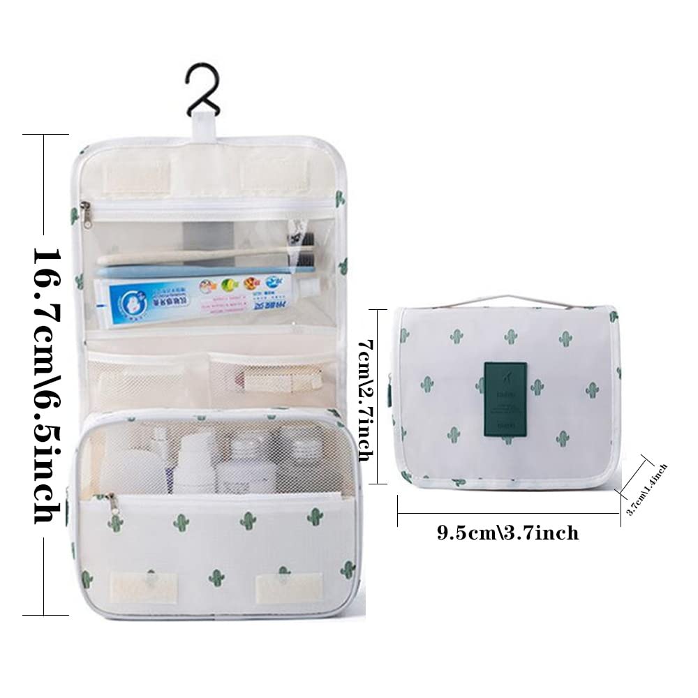 Waterproof Hanging Travel Toiletry Bag for Women - Portable Cosmetic & Makeup Organizer with Drawstring Pouch - Perfect for Business Trips, Gym, Vacation & Home Use (Cactus Design)