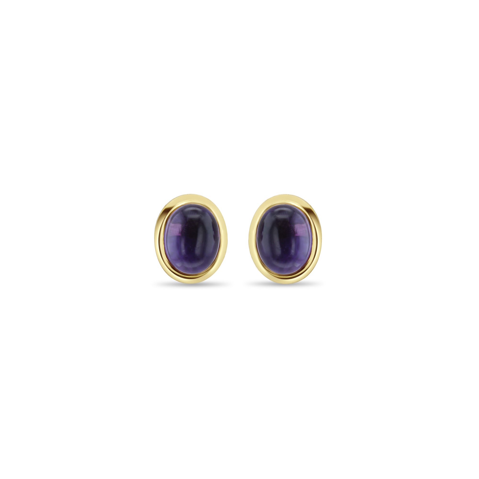 14K Yellow Gold Amethyst Cabochon Stud Earrings for Women - Elegant Purple Gemstone Jewelry for Everyday Wear & Special Occasions