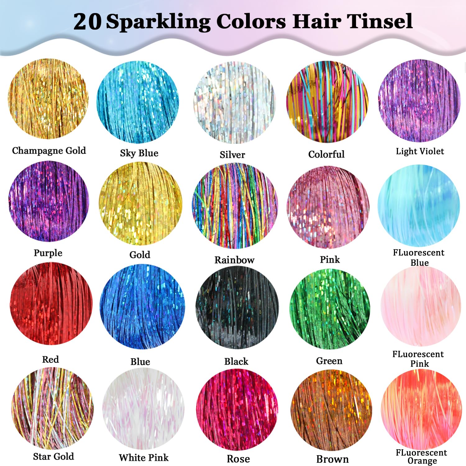 20 Colors Sparkly Hair Tinsel Kit - 4400 Strands 48
