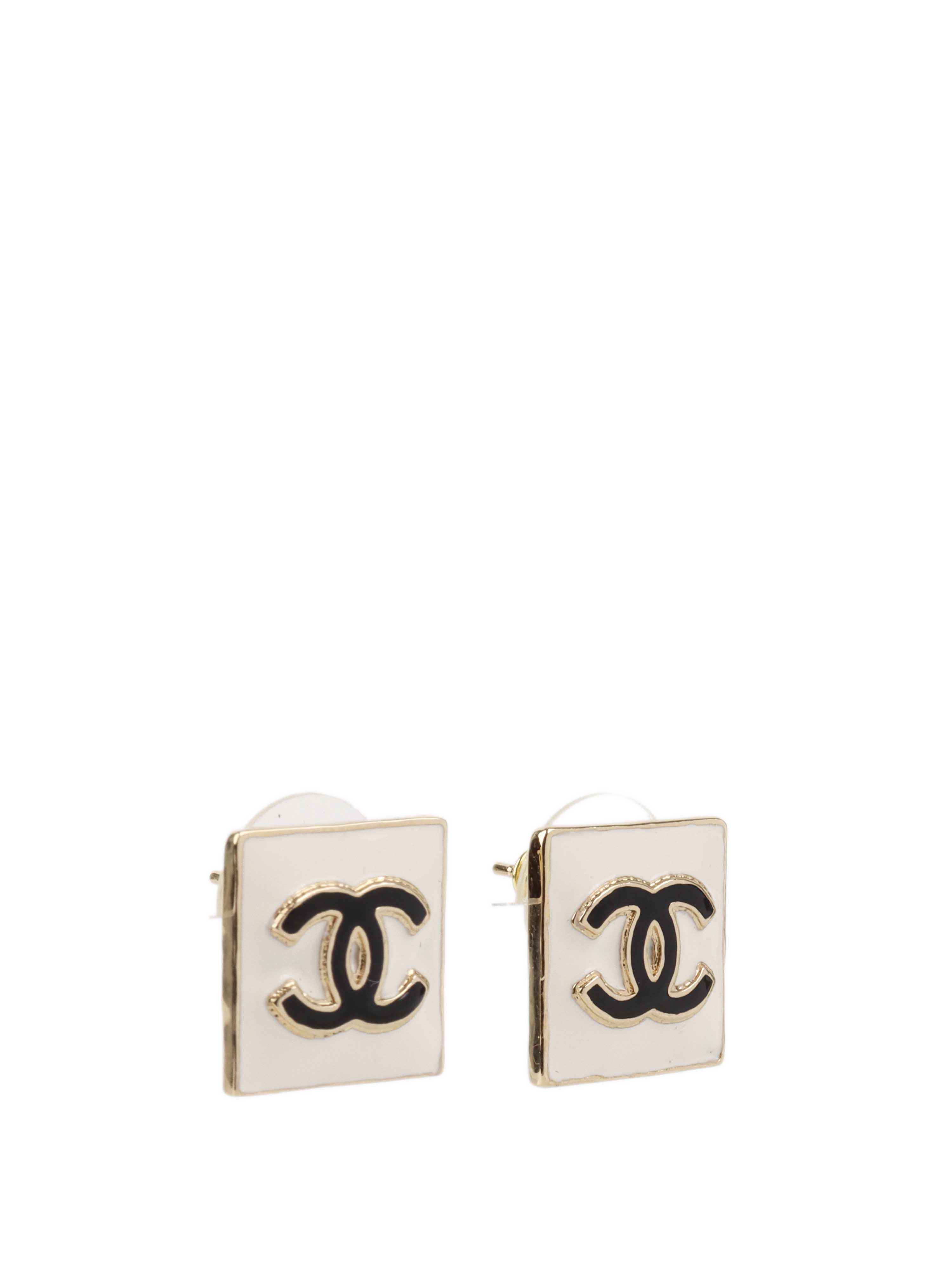Chanel White CC Square Earrings for Women - Luxury Fashion Jewelry Gift for Birthday, Anniversary & Special Occasions | Perfect for Parties, Weddings & Evening Events