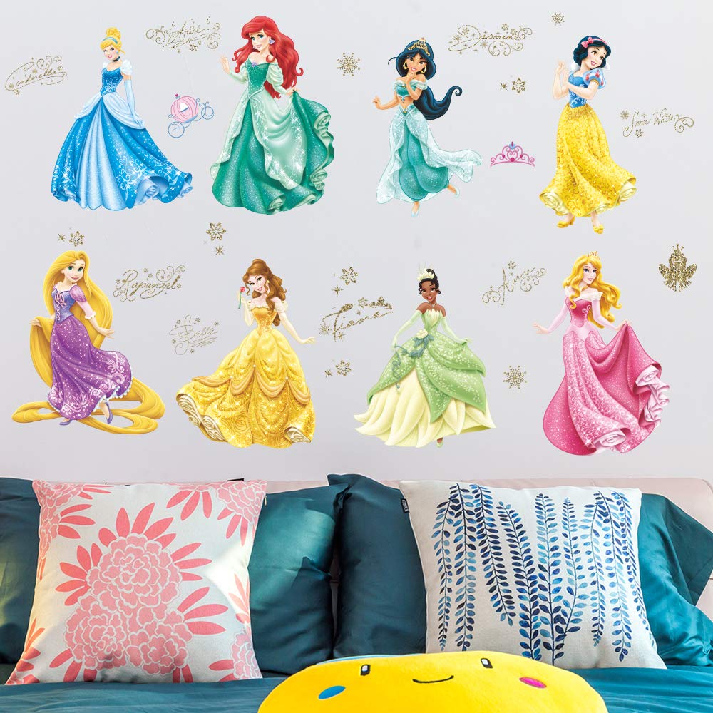 Supzone Princess Wall Stickers - Removable Nursery & Girls Bedroom Wall Decals - Cute Wall Art Décor for Kids Room, Baby Shower & Birthday Party Decorations