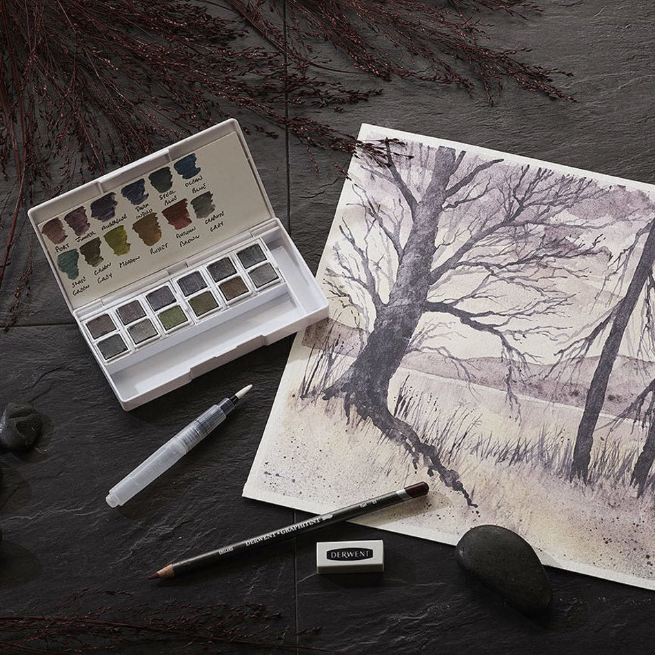 Derwent Graphitint Paint Pan Travel Set - 24 Watercolor Pencils for Artists, Sketching & Outdoor Painting - Perfect for Travel, Plein Air & Art Classes