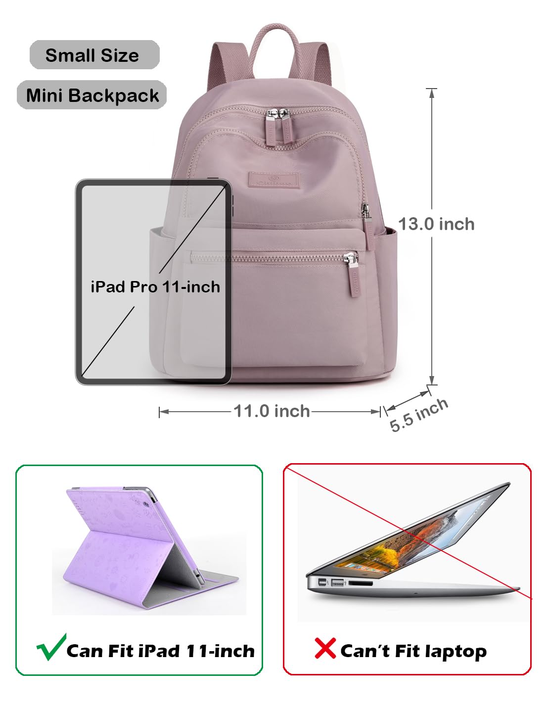 Collsants Small Backpack for Women - Light Purple Mini Nylon Backpack Purse | Stylish Daypack for Travel, Work & School Essentials
