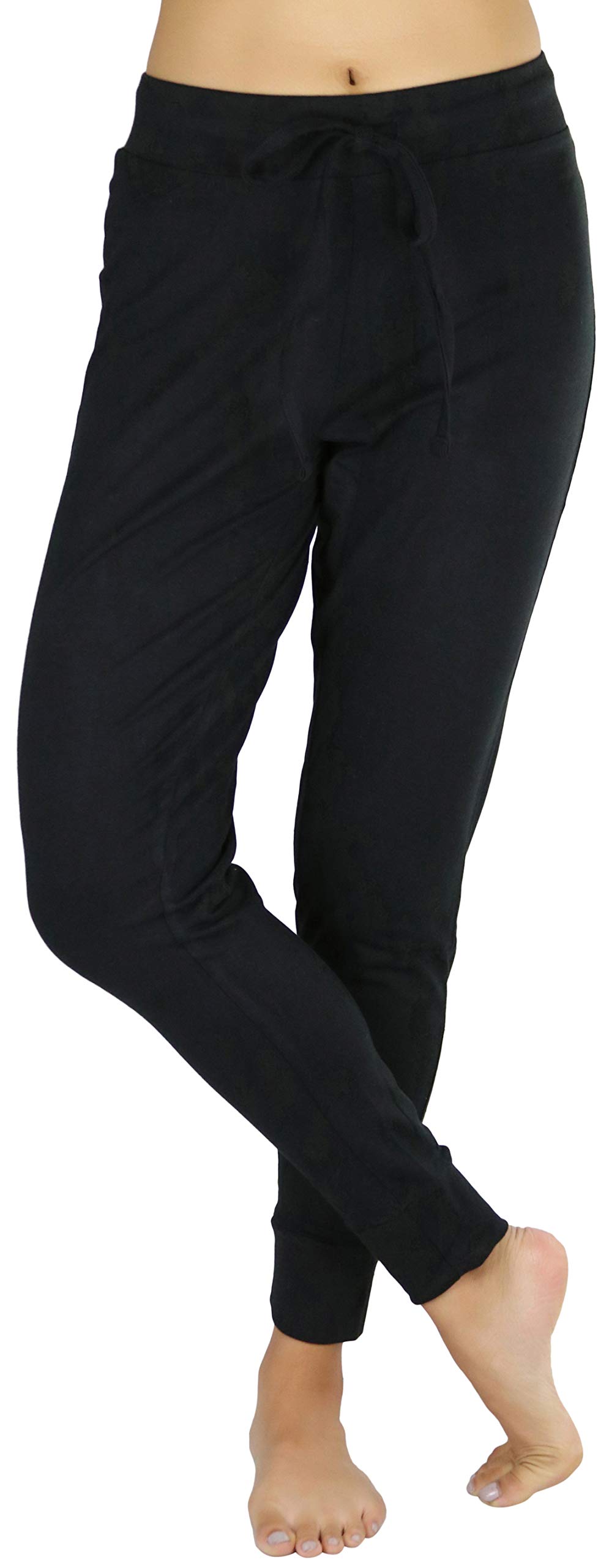 ToBeInStyle Women's Lightweight Cotton Blend Fleece Jogger Pants with Drawstring Waist - Soft Lounge Pants for Yoga, Running & Casual Wear