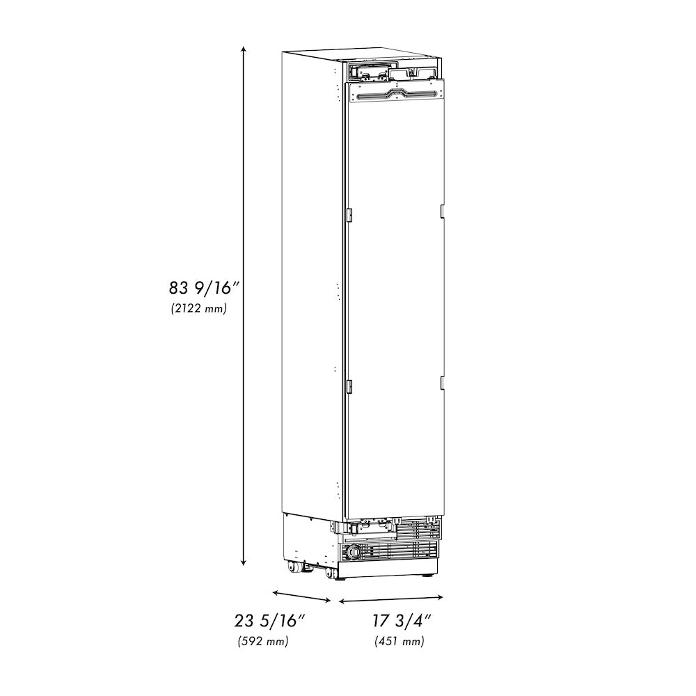 ZLINE Autograph Edition 18 Inch 8.6 cu ft Panel Ready Left Hinge Column Freezer - Graphite Gray Interior with Polished Gold Accents (RBCFVLZ 18 G) | Perfect for Home Kitchens, Restaurants, and Commercial Use