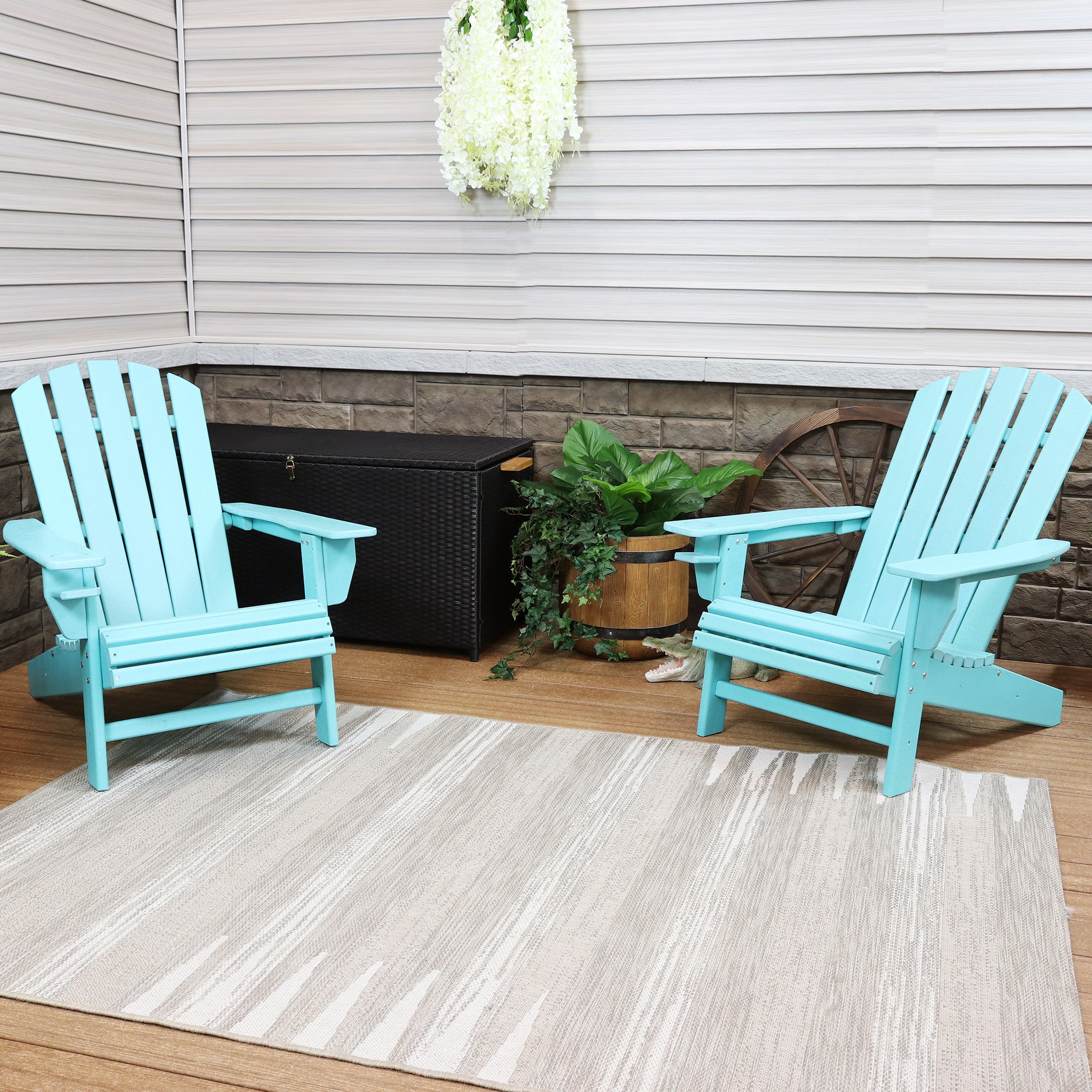 Premium Sunnydaze All-Weather Outdoor Adirondack Chairs with Cup Holders - Set of 2 Patio Chairs for Backyard, Garden, Poolside & Deck Relaxation