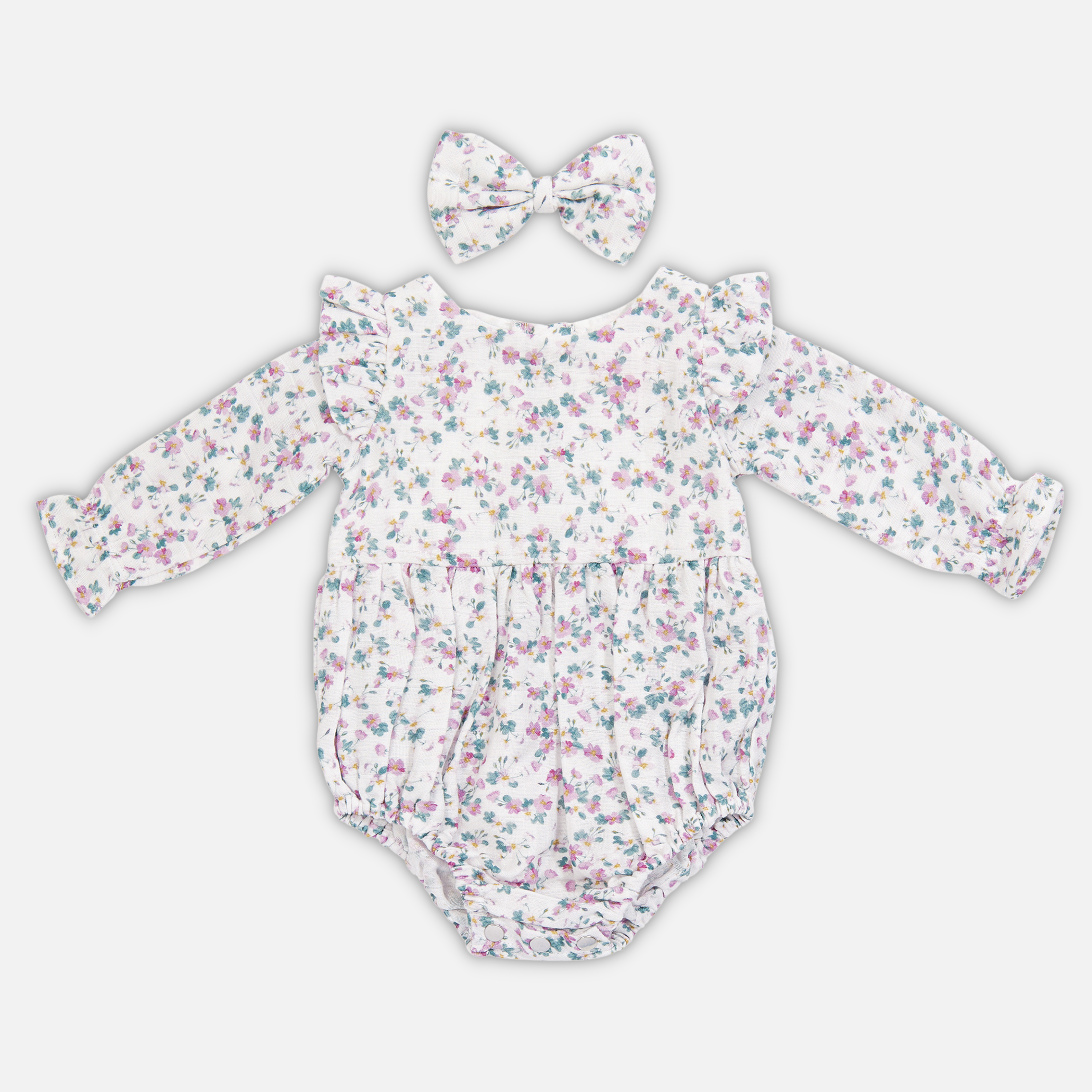 Muslin Long Sleeve Bubble Romper for Baby Girls - Soft & Breathable Cotton Outfit - Perfect for Playtime, Photo Shoots & Special Occasions
