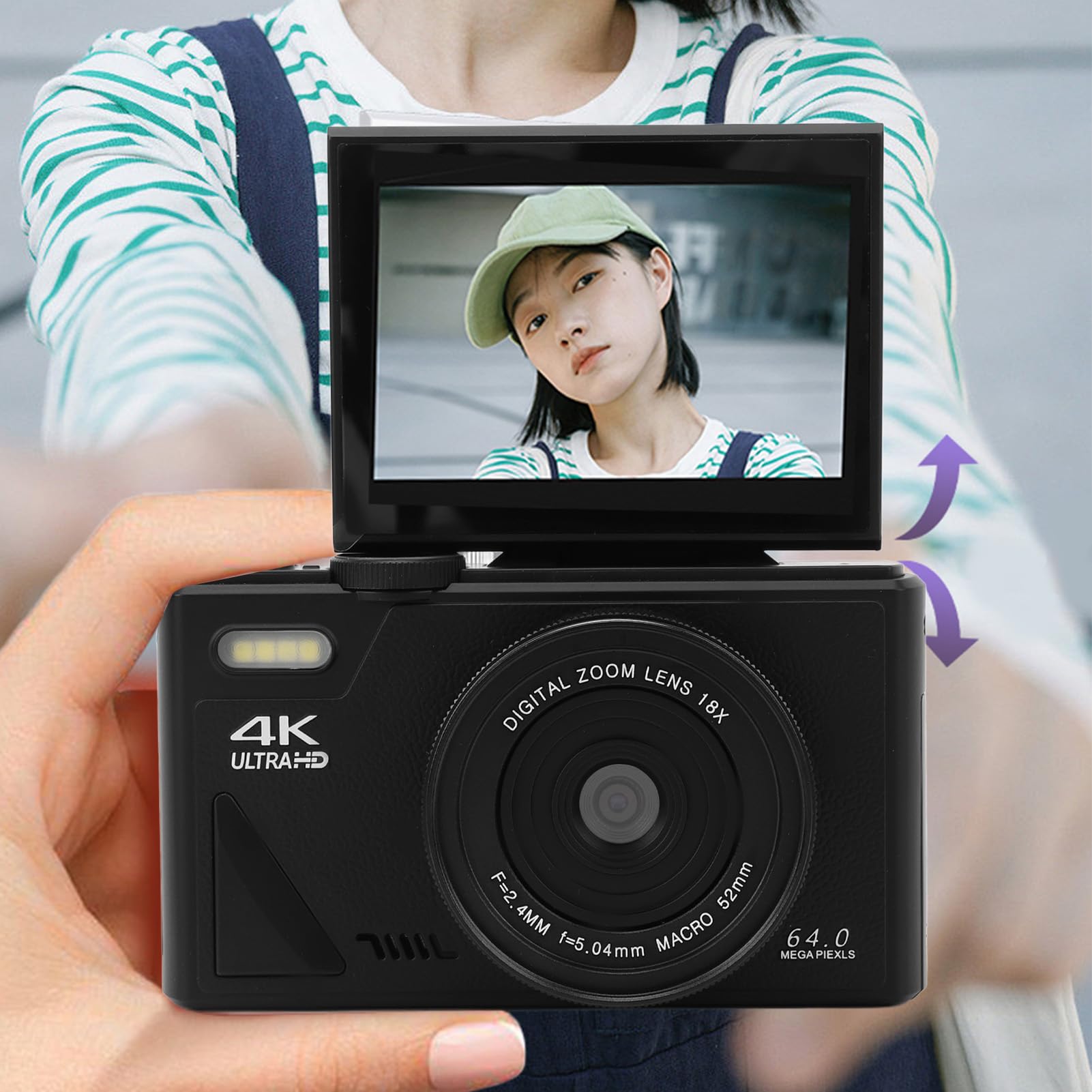 4K UHD Compact Digital Camera with 18x Zoom, 3