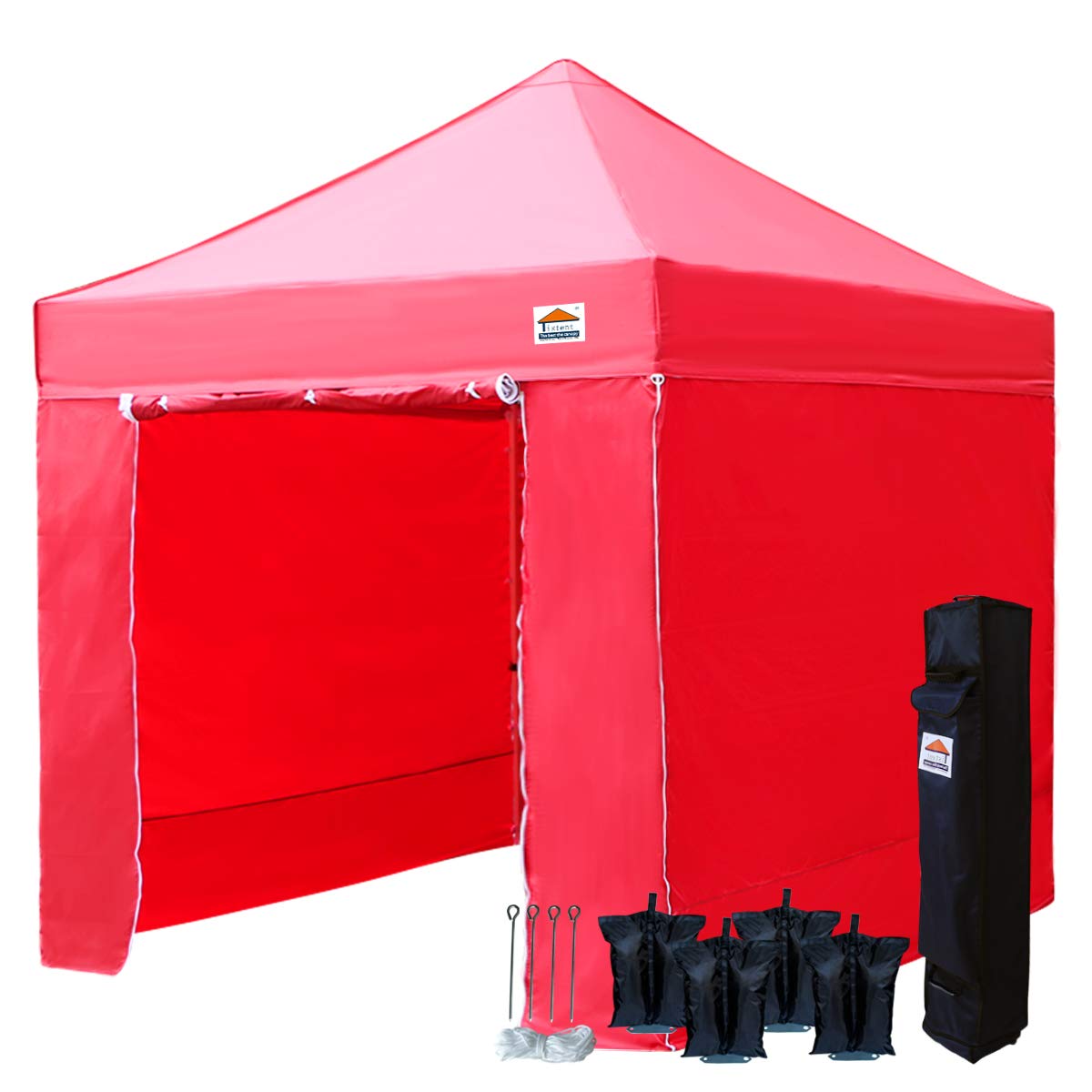 10'x10' Heavy Duty Pop Up Canopy Tent - Commercial Instant Shelter with 4 Removable Side Walls, Carrying Bag & Sand Bags - Perfect for Outdoor Events, Farmers Markets, Beach Parties & Camping (Red)