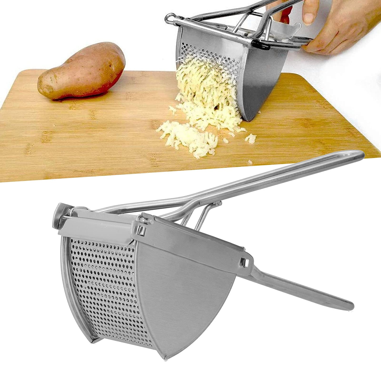Stainless Steel Potato Masher & Ricer - Manual Potato Presser, Crusher & Fruit Lemon Squeezer for Kitchen - Perfect for Mashed Potatoes, Baby Food & Cocktail Making