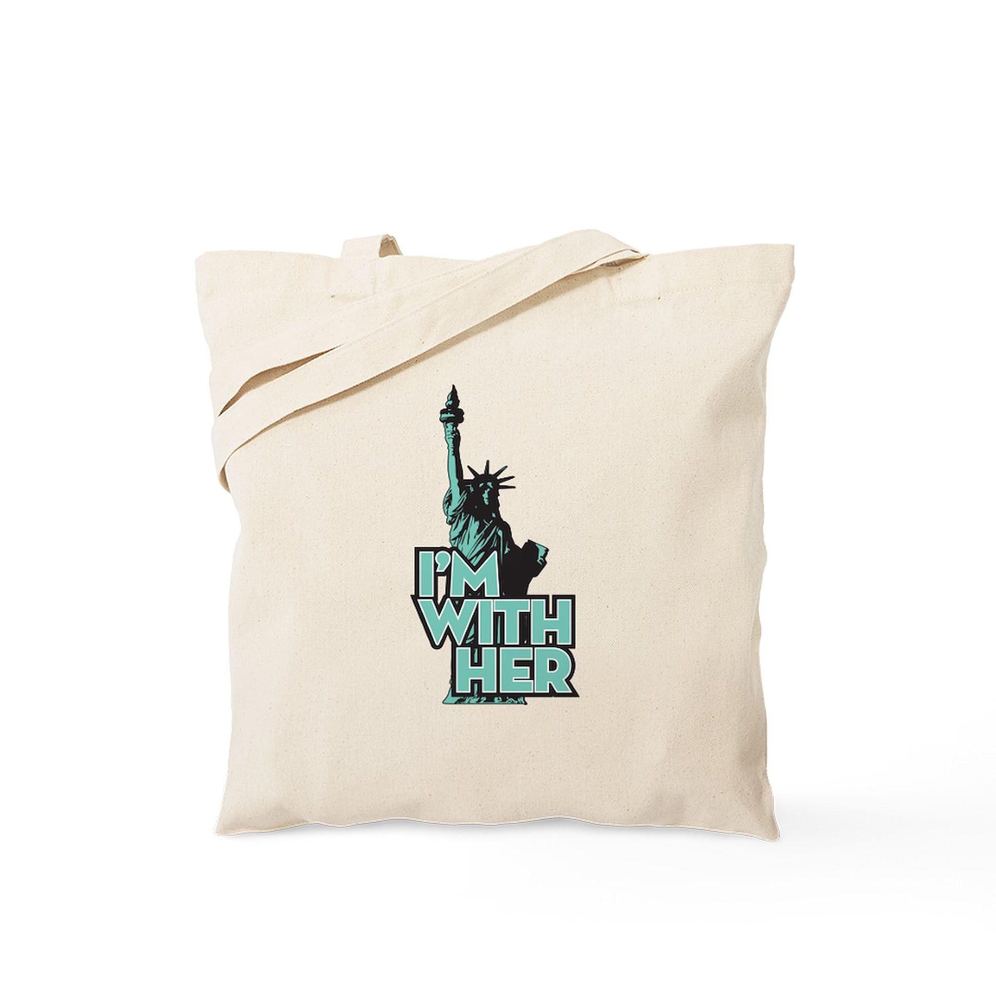 Lady Liberty 'I'm With Her' Tote Bag - Natural Canvas Reusable Shopping Bag for Women | Eco-Friendly Grocery Tote, Protest March Accessory & Everyday Carry