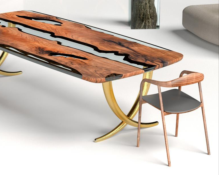 Luxury Epoxy Resin Dining Table with Ivory Shaped Legs - Modern Home Decor for Living Room, Dining Room & Office