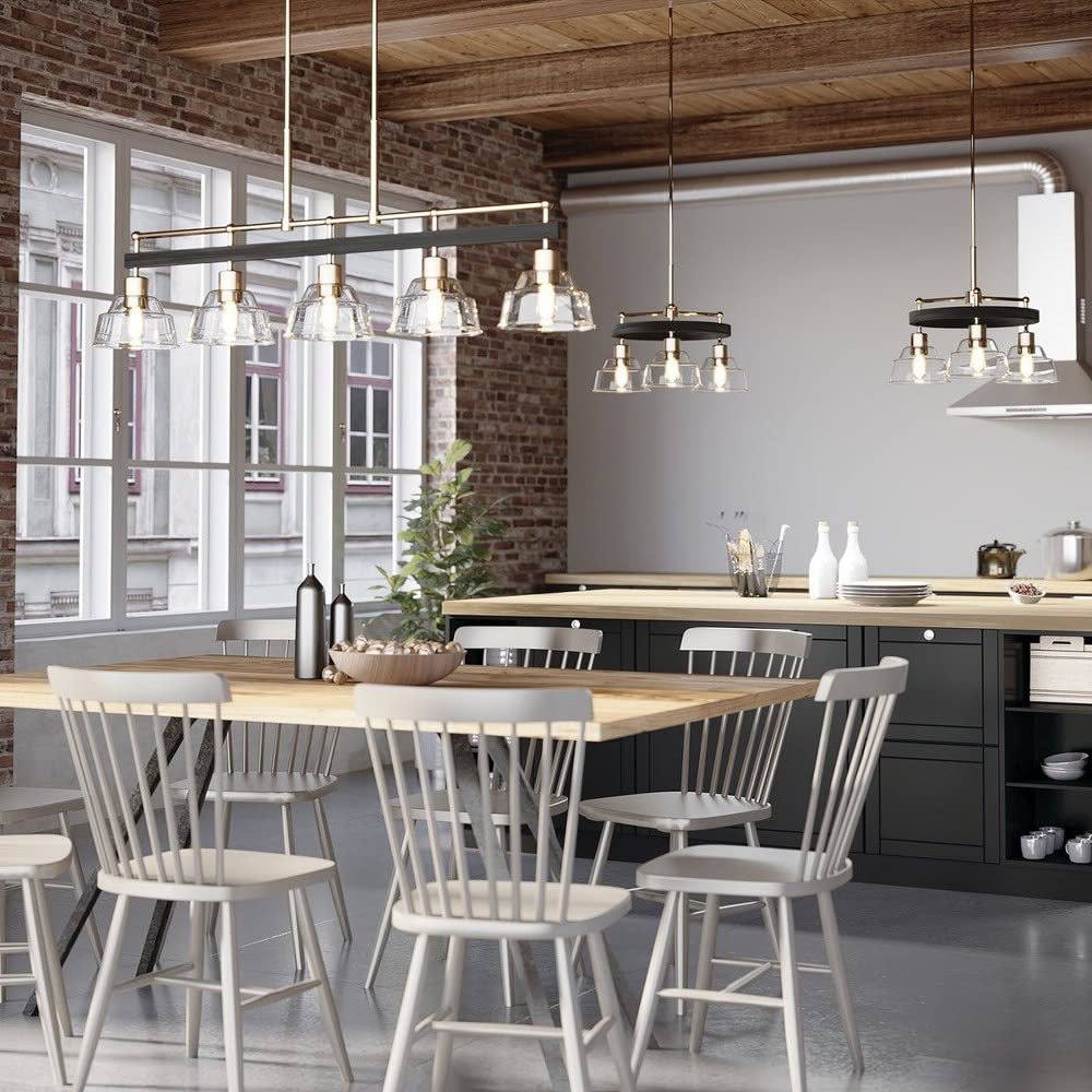 Kichler Eastmont 3-Light Chandelier - Clear Glass Shade, Polished Nickel & Walnut Wood Finish - Perfect for Dining Room, Bedroom or Entryway Lighting