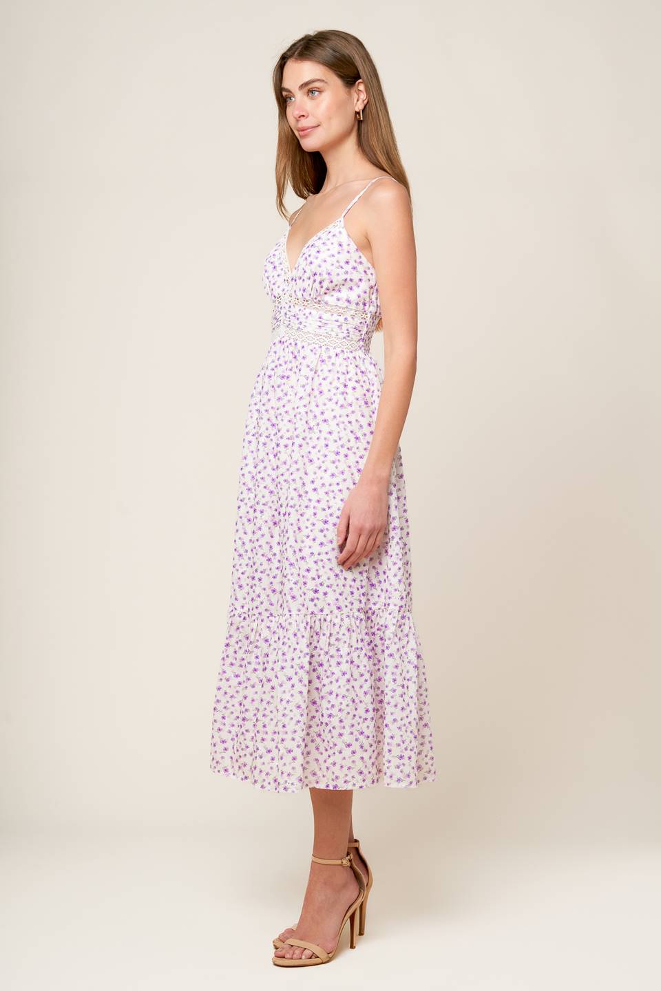 Lavender Floral Midi Dress - Elegant Daytime & Evening Wear for Women | Perfect for Weddings, Parties & Special Occasions